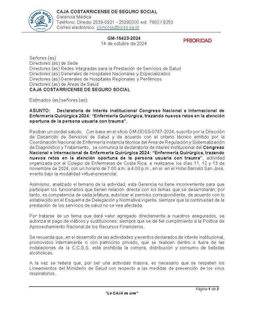 Declaratoria de Interés Institucional 