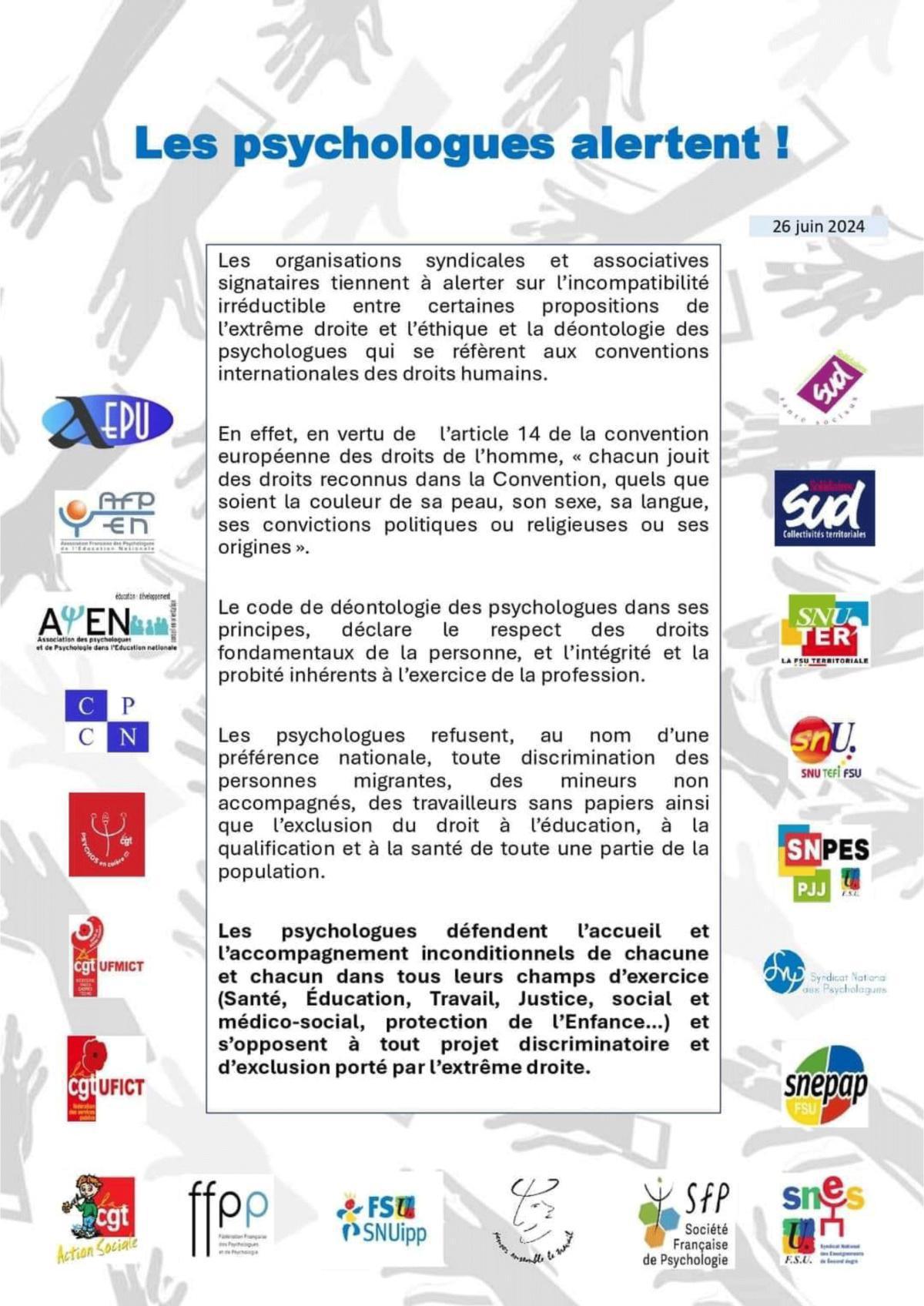 Les psychologues alertent ! Les psychologues alertent !