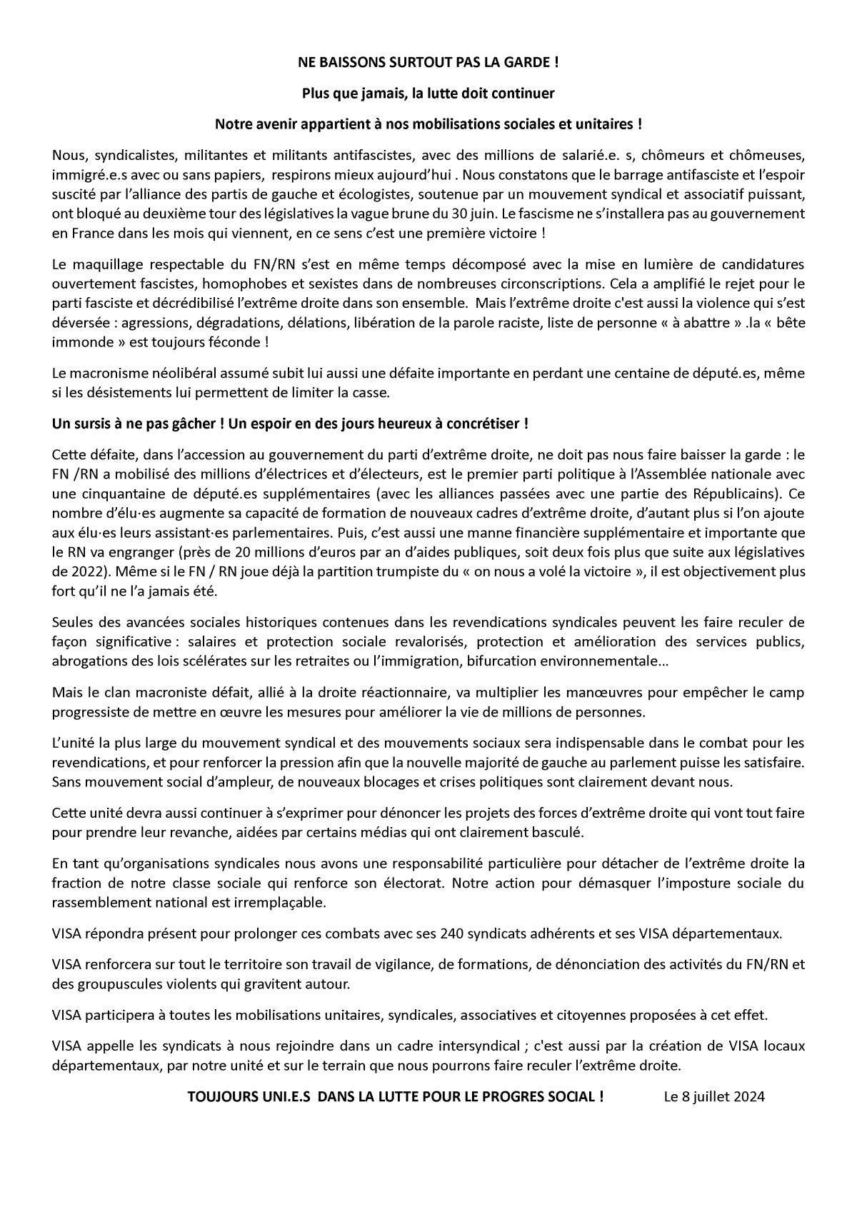 Communiqué VISA Communiqué VISA