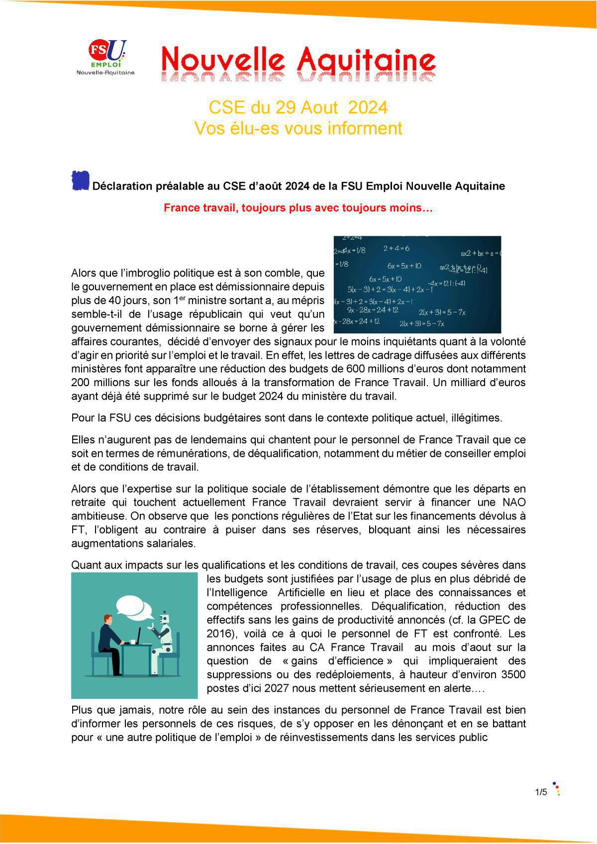 Retour sur votre CSE d'août 2024 Retour sur votre CSE d'août 2024