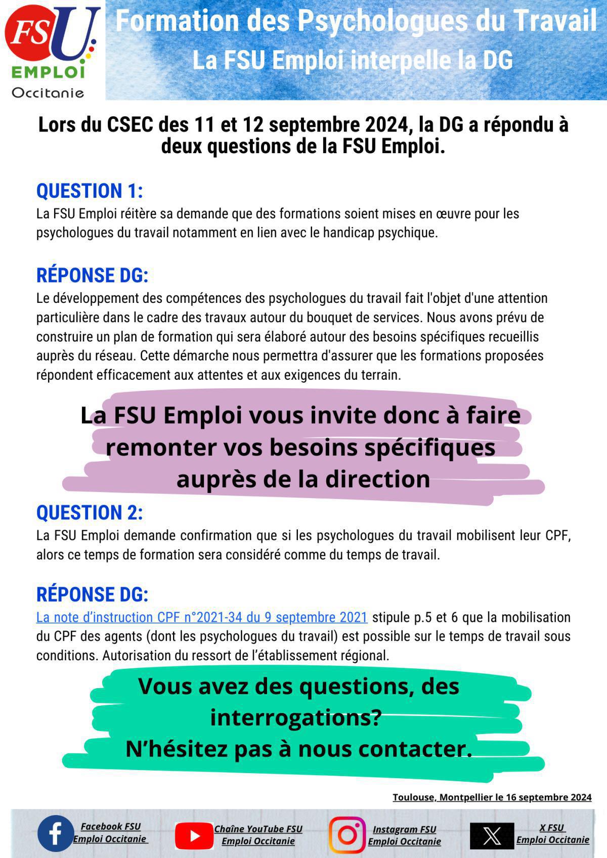 Formation des Psychologues du Travail