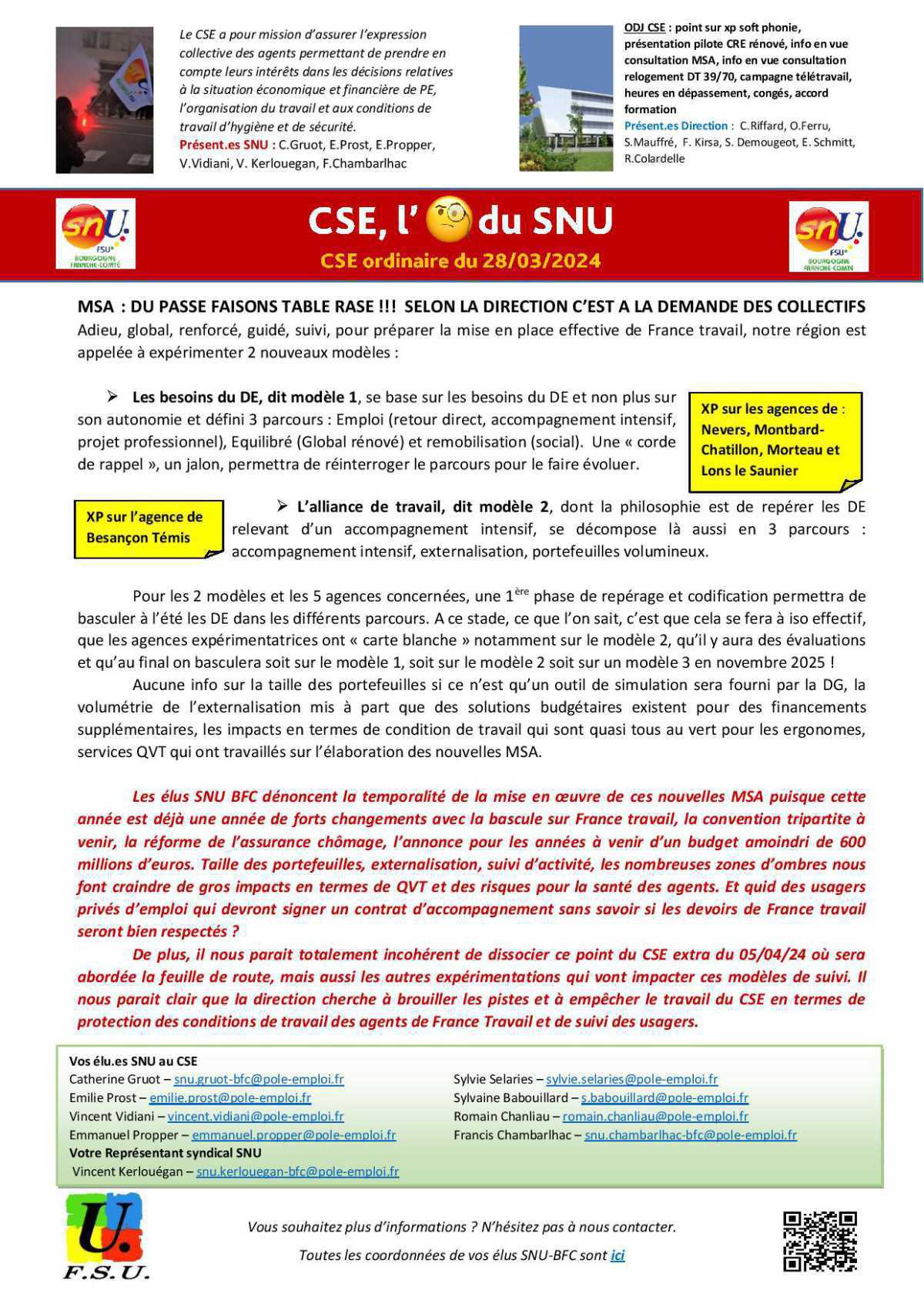 L'oeil de la FSU Emploi BFC - CSE mars 2024 L'oeil de la FSU Emploi BFC - CSE mars 2024