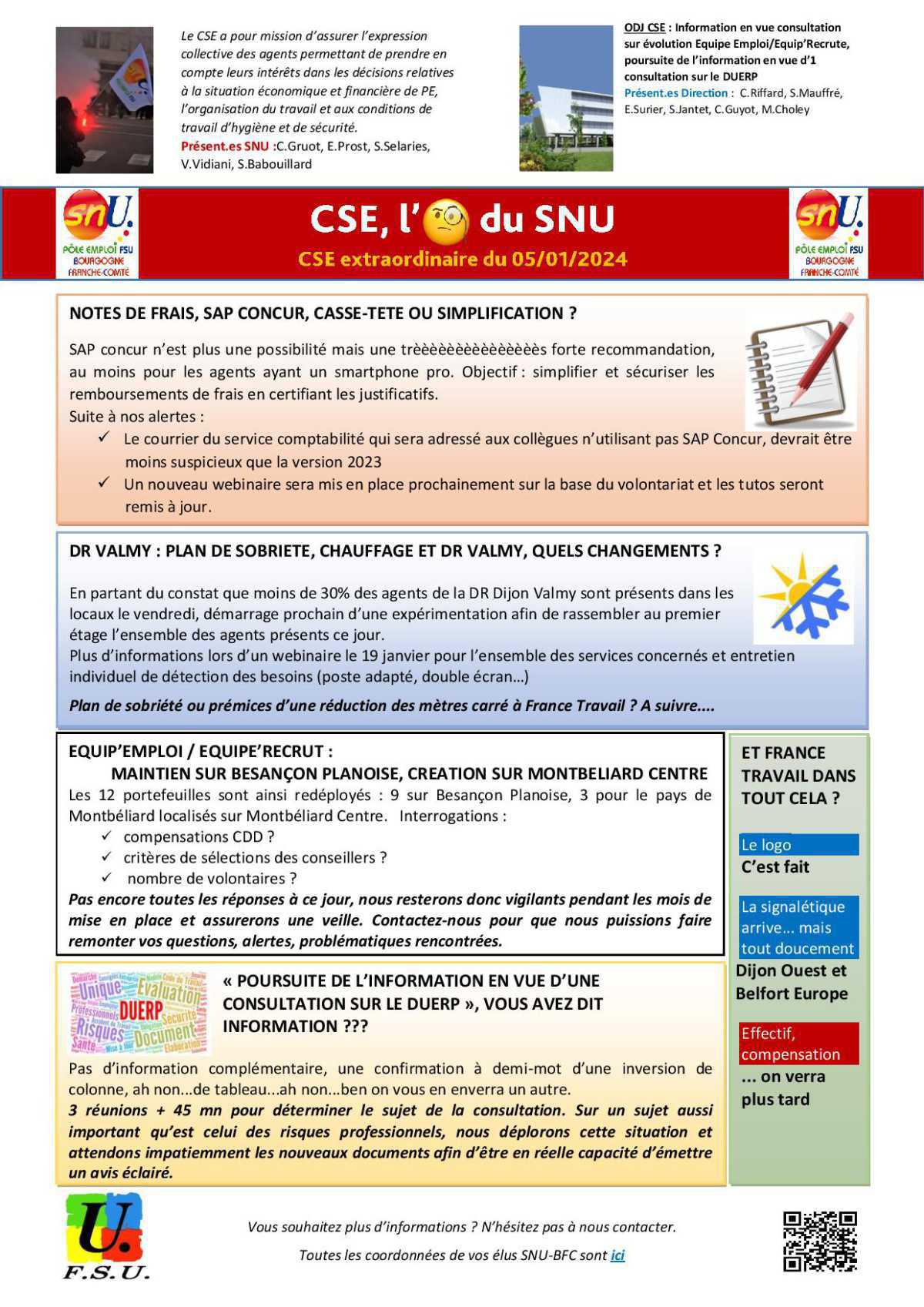L'oeil de la FSU Emploi BFC - CSE extra du 5 janvier 2024 L'oeil de la FSU Emploi BFC - CSE extra du 5 janvier 2024