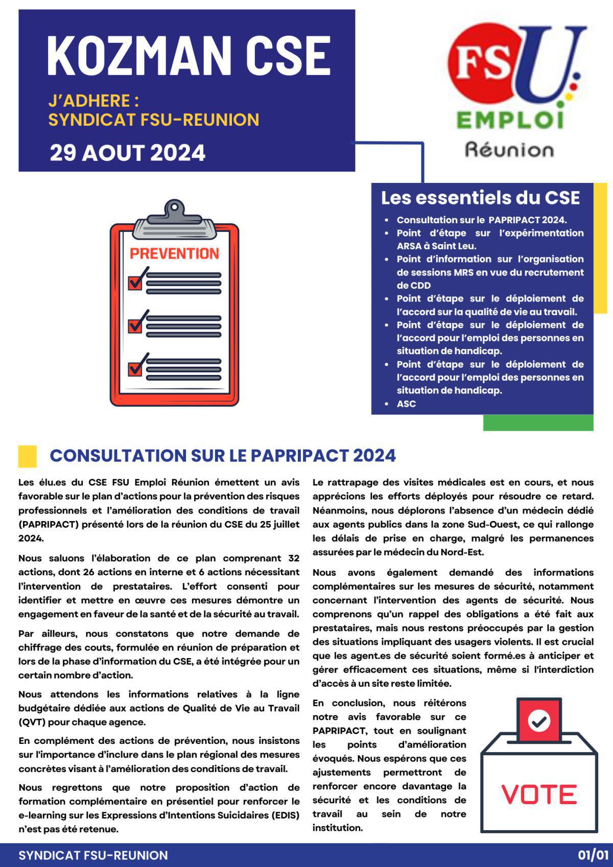 Kozman CSE du 29 août 2024 Kozman CSE du 29 août 2024