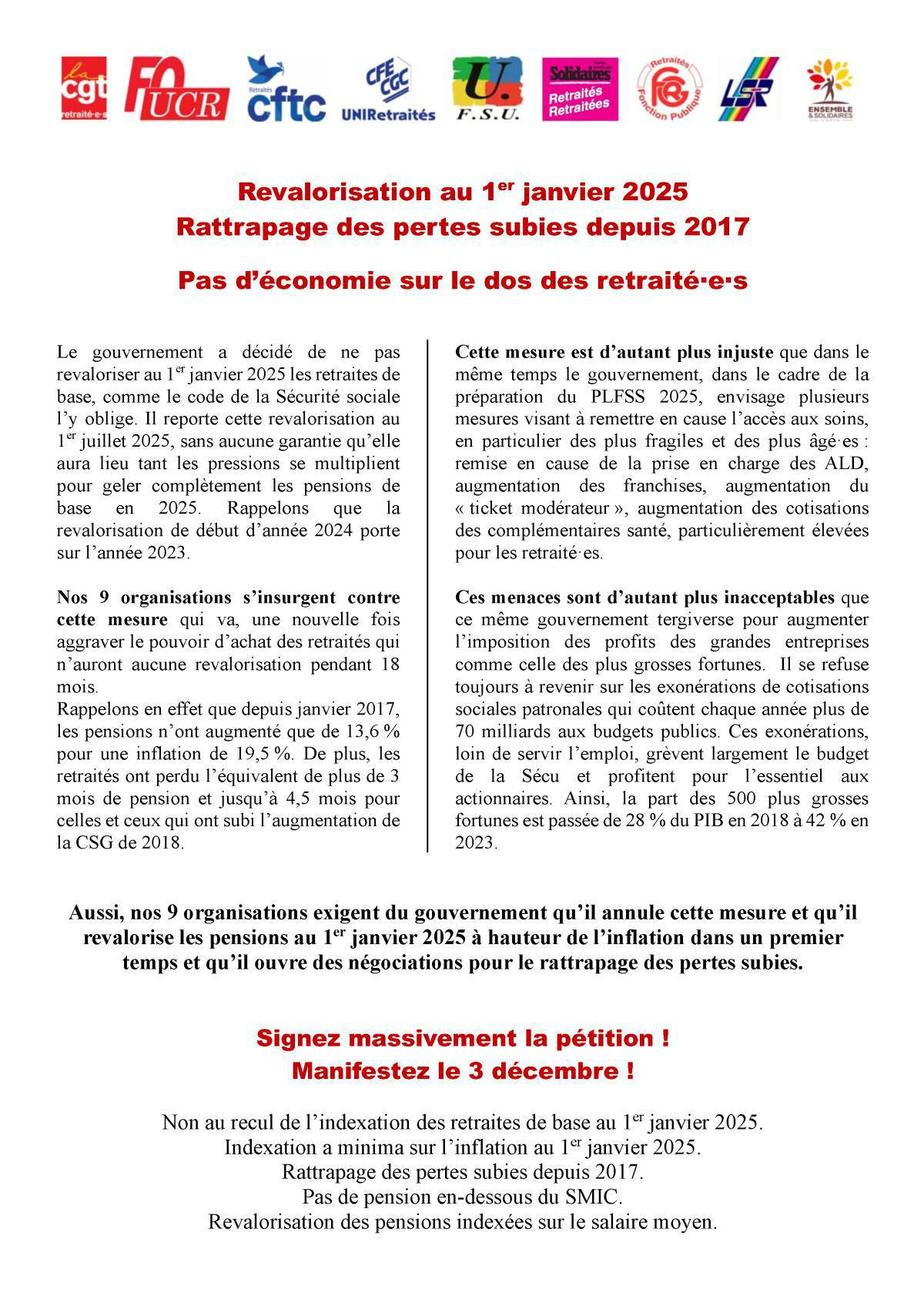 Revalorisation au 1er janvier 2025 - Rattrapage des pertes subies depuis 2017 Revalorisation au 1er janvier 2025 - Rattrapage des pertes subies depuis 2017