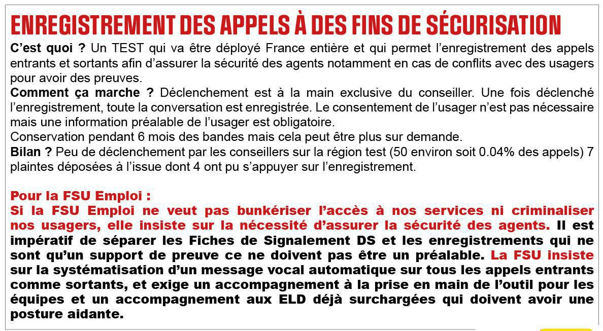 Enregistrement des appels à des fins de sécurisation Enregistrement des appels à des fins de sécurisation