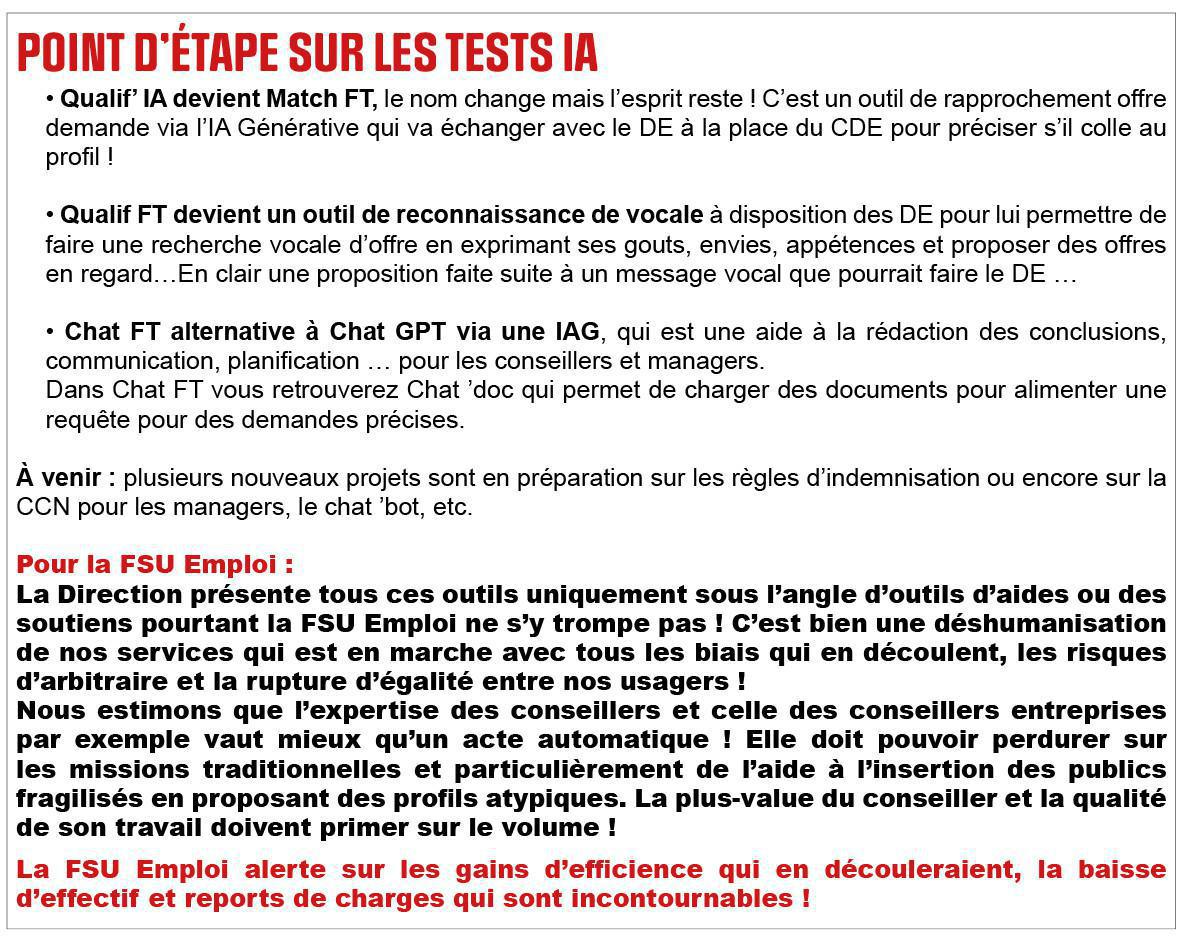 Point d’étape sur les tests IA Point d’étape sur les tests IA