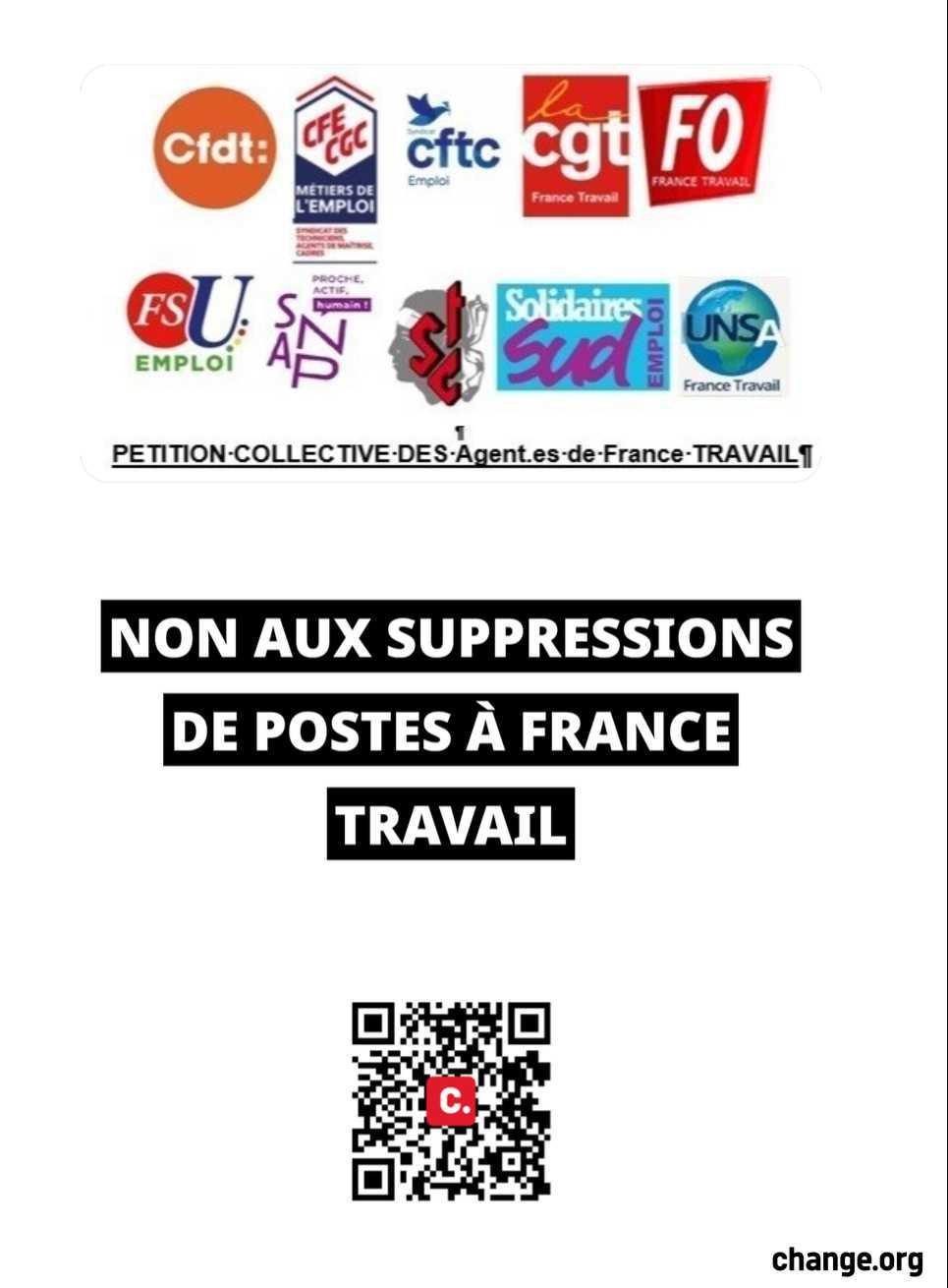 Non aux suppressions de postes à France Travail. Non aux suppressions de postes à France Travail.