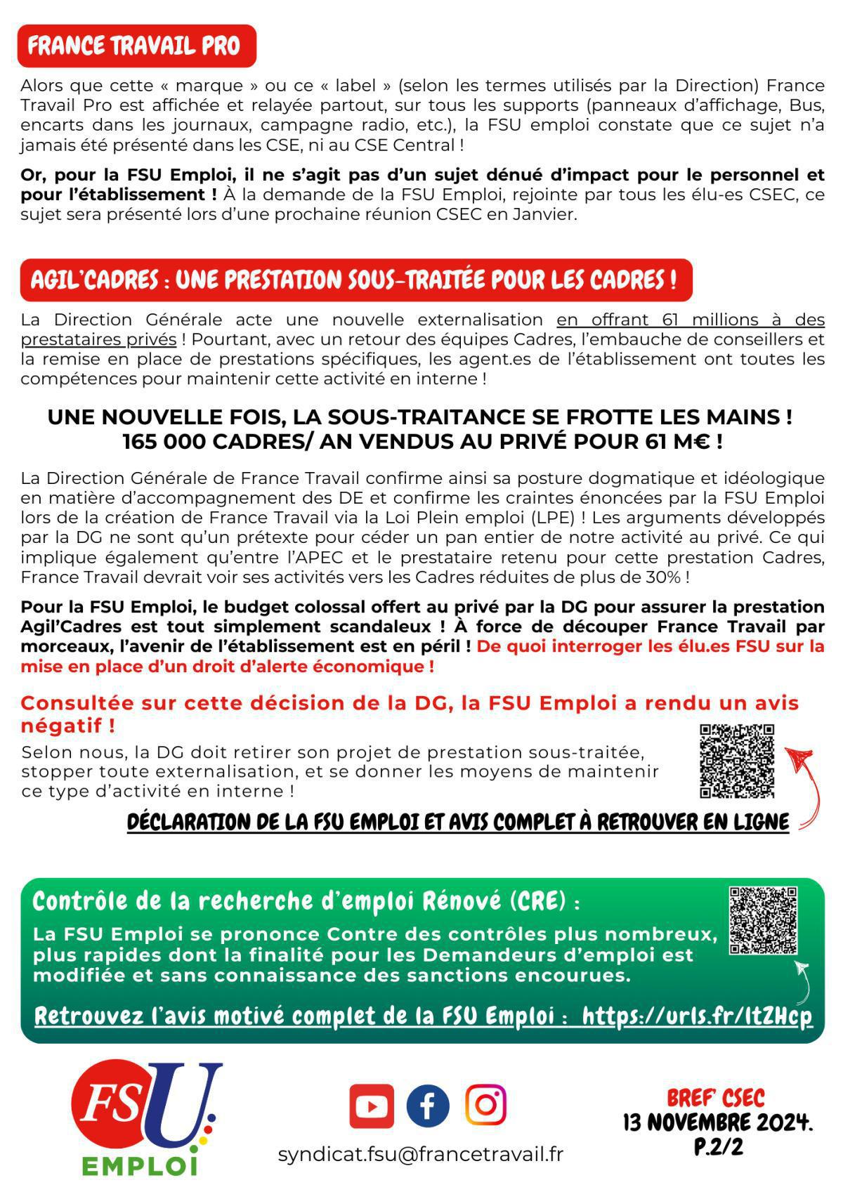 Bref CSEC du 13 novembre Bref CSEC du 13 novembre