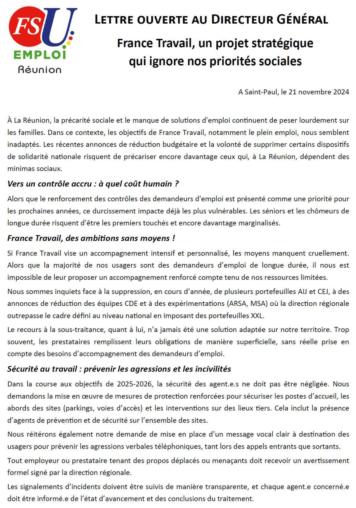 Lettre ouverte au Directeur Général : France Travail, un projet stratégique qui ignore nos priorités sociales.