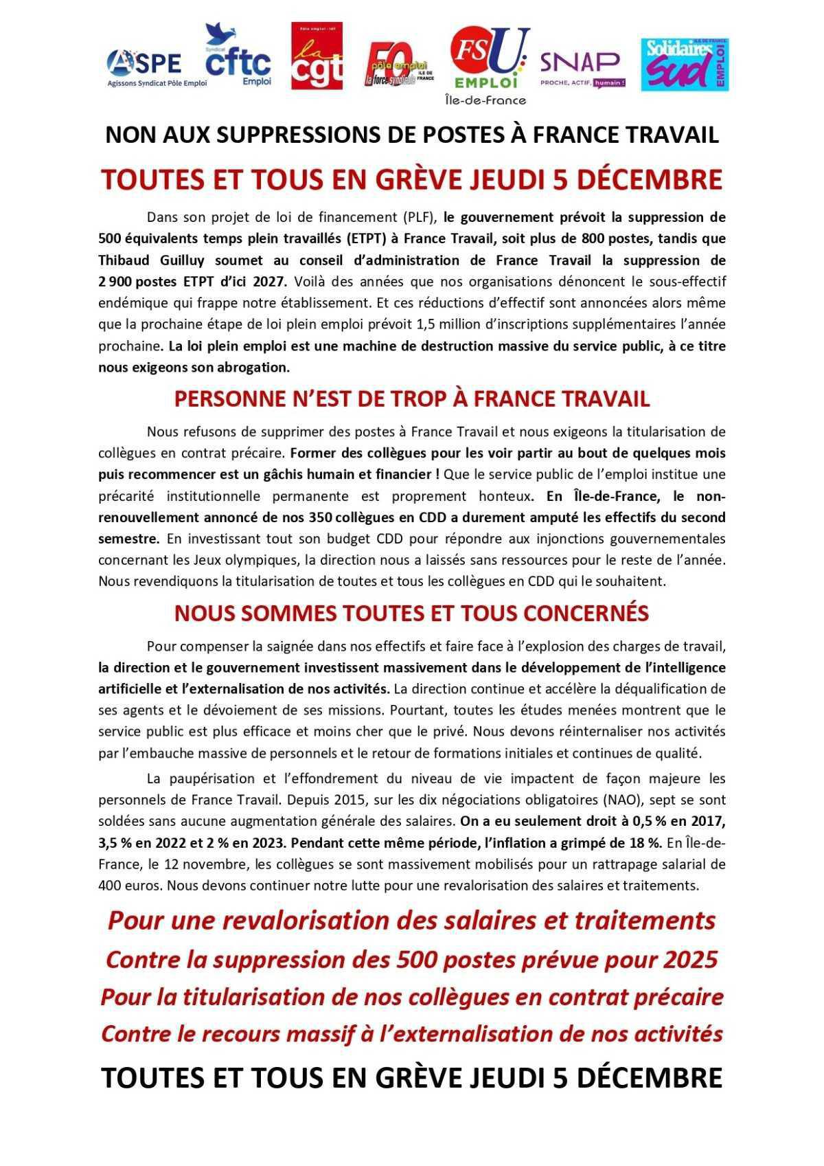 Toutes et tous en Grève jeudi 5 décembre Toutes et tous en Grève jeudi 5 décembre