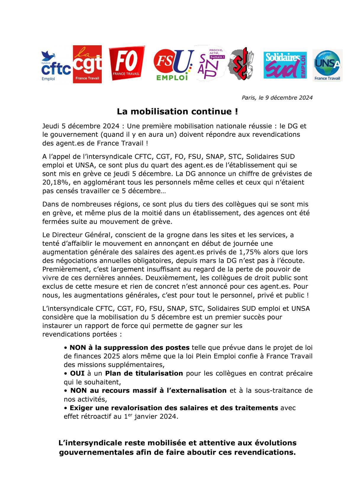 La mobilisation continue ! La mobilisation continue !