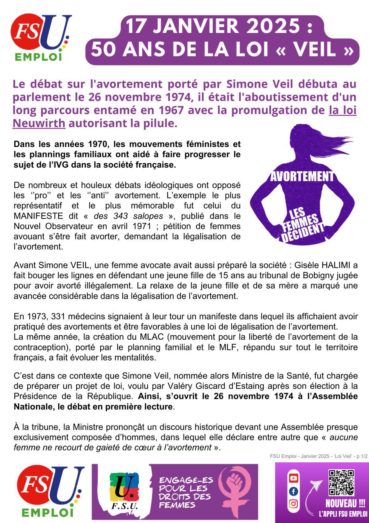 17 janvier 2025 : la loi sur l’avortement a 50 ans. 17 janvier 2025 : la loi sur l’avortement a 50 ans.