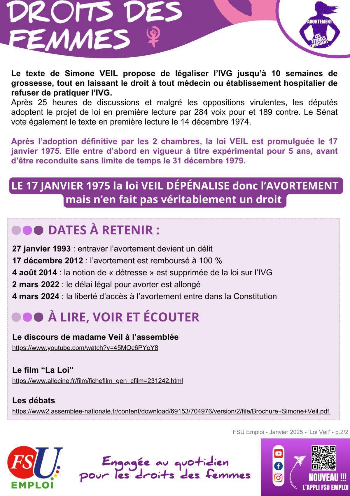 17 janvier 2025 : la loi sur l’avortement a 50 ans. 17 janvier 2025 : la loi sur l’avortement a 50 ans.
