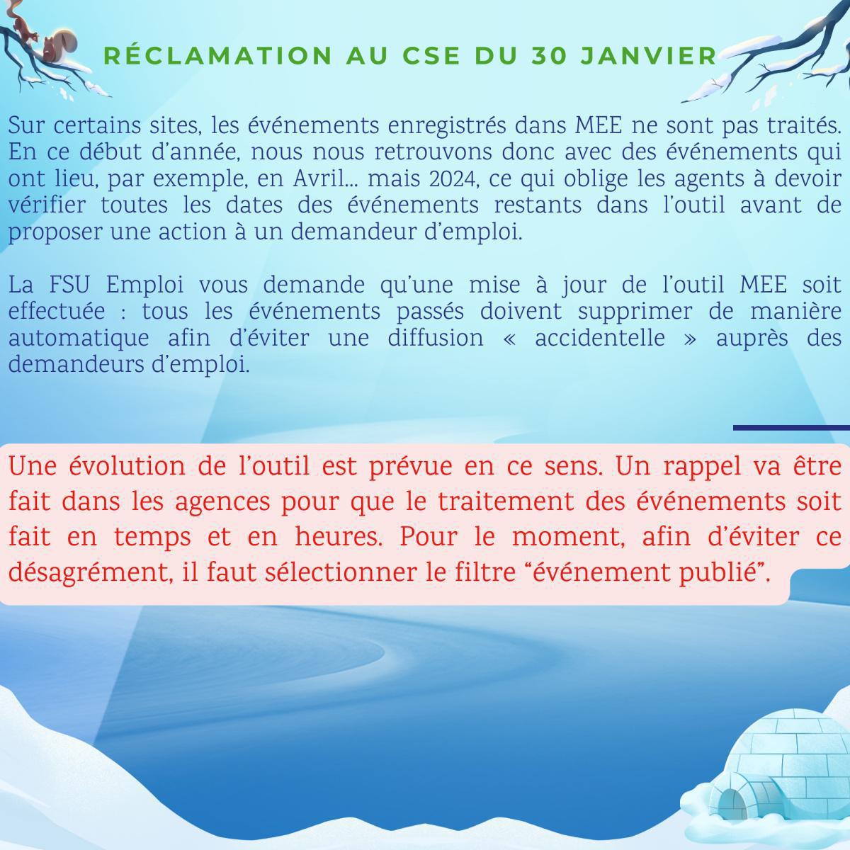 Réclamations au CSE de Janvier 25