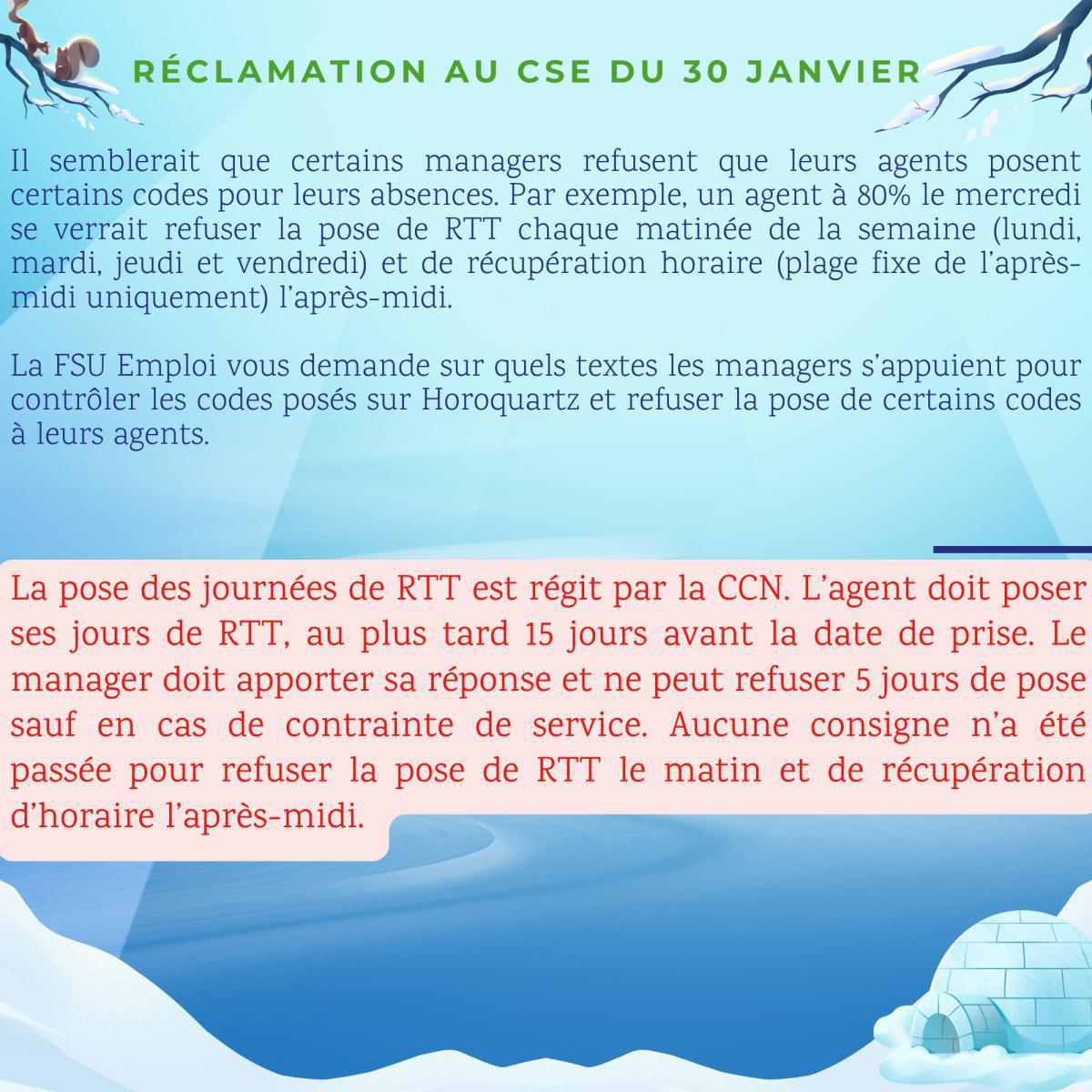 Réclamations au CSE de Janvier 25