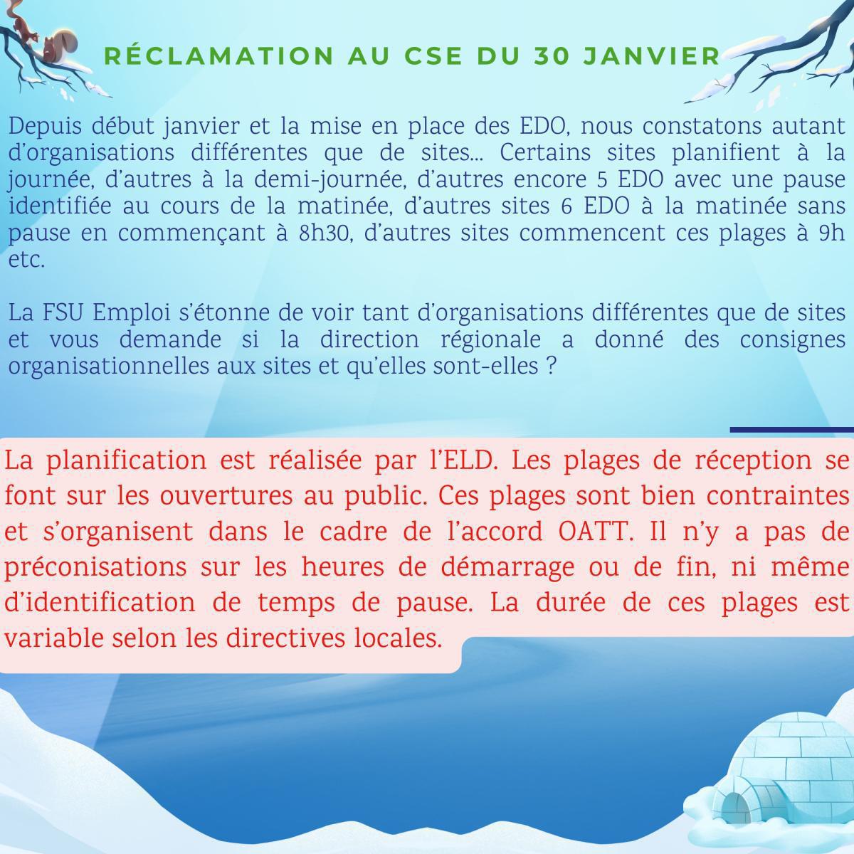 Réclamations au CSE de Janvier 25