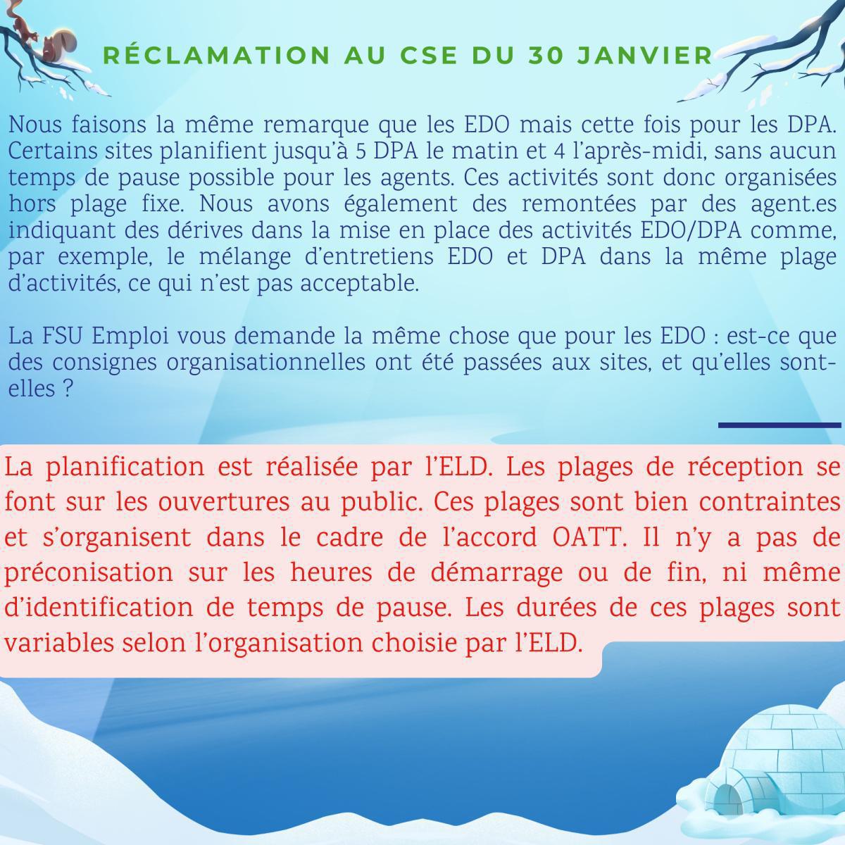 Réclamations au CSE de Janvier 25