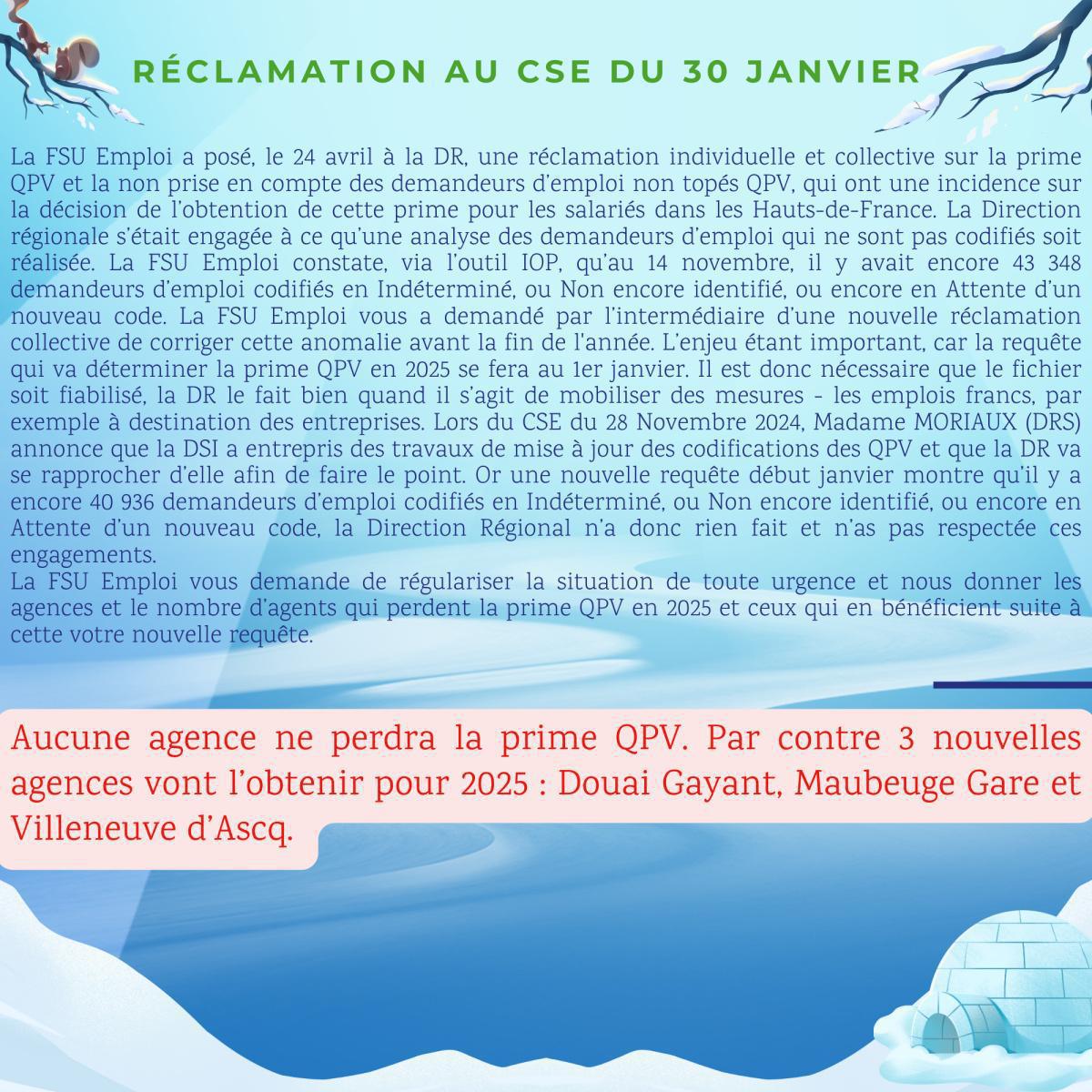 Réclamations au CSE de Janvier 25