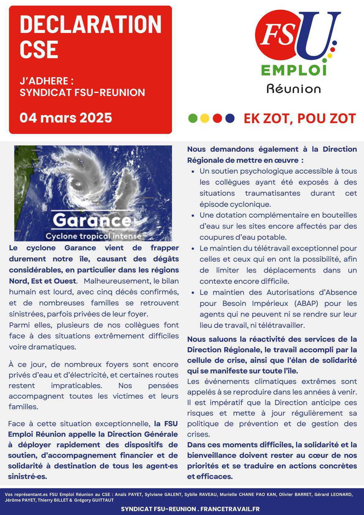 Déclaration de la FSU Emploi Réunion au CSE du 04 Mars 2025