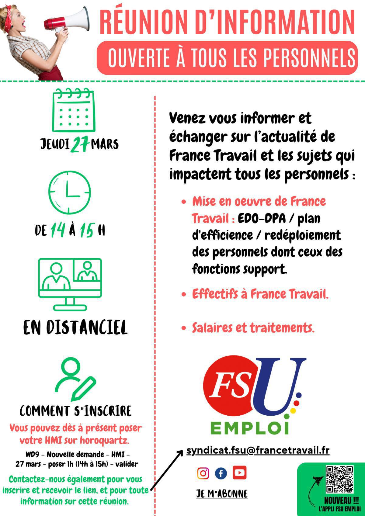 Réunion d'infos sur France Travail ouverte à tous les personnels