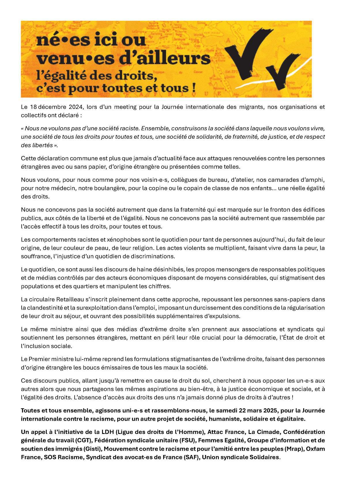  Rassemblons-nous pour un autre projet de société, humaniste, solidaire et égalitaire.