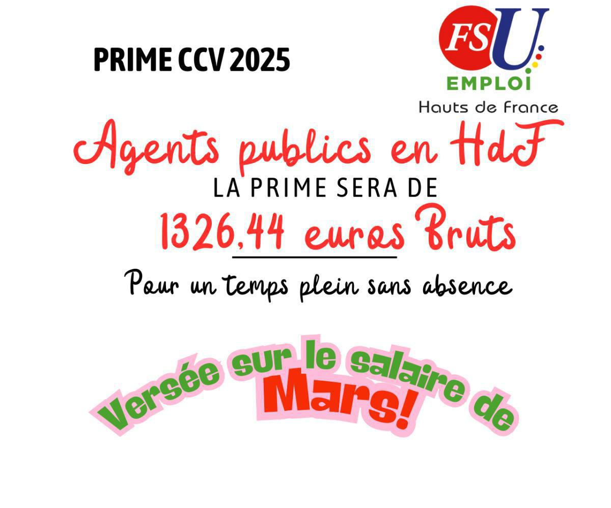 Prime CCV des agents de droit public en Hauts de France