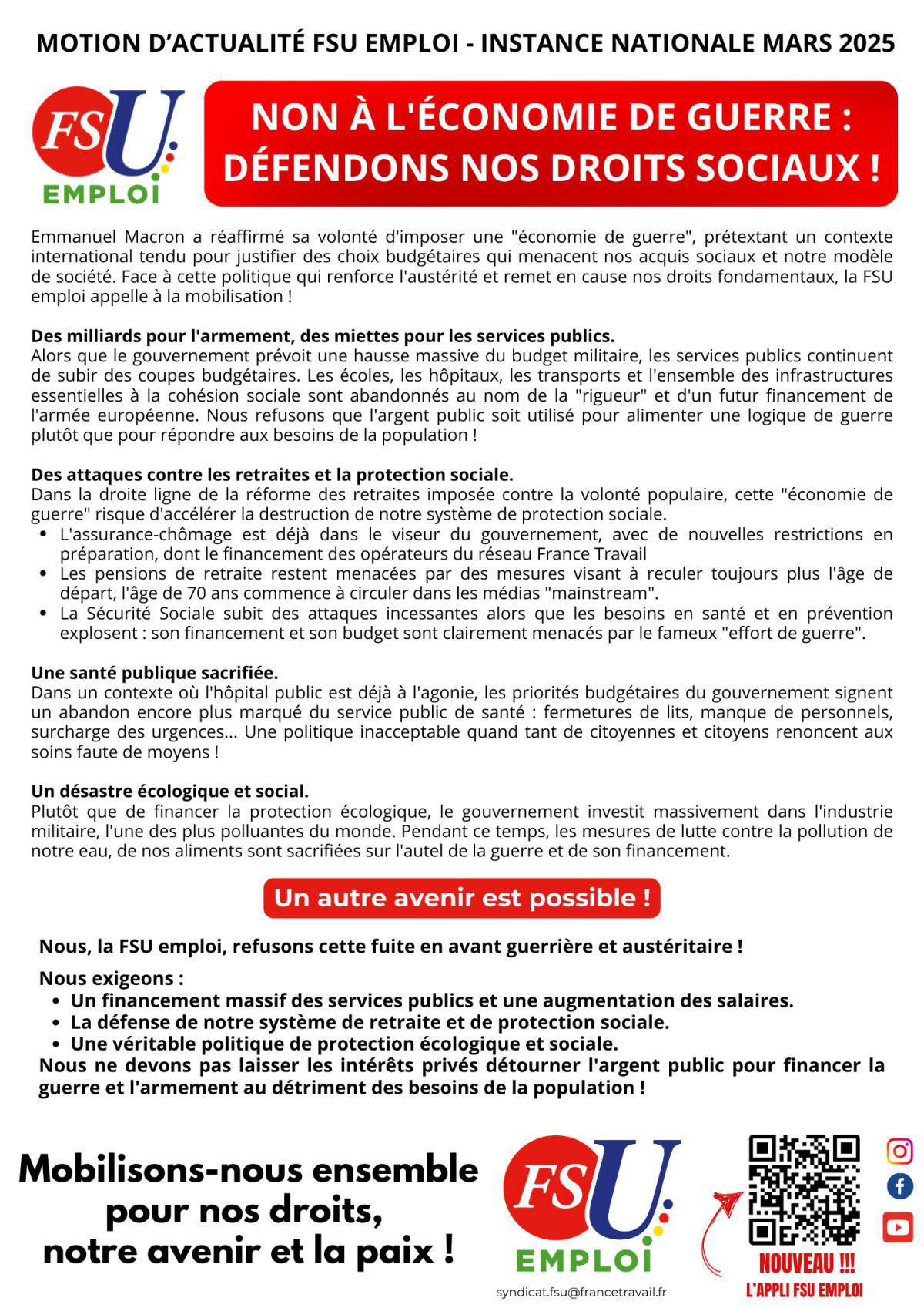 Non à l'économie de guerre : défendons nos droits sociaux !
