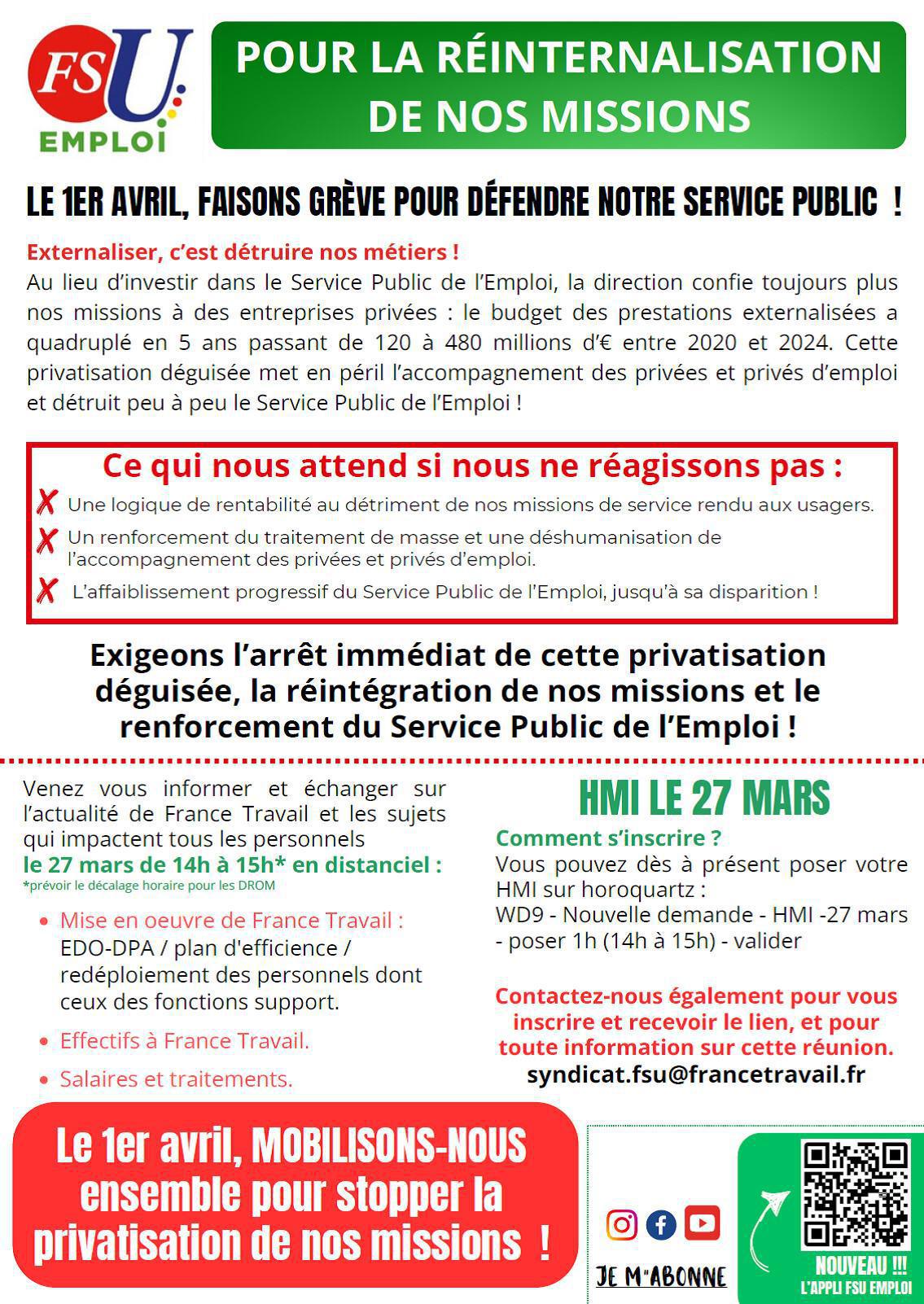 Pour stopper la privatisation de nos missions 