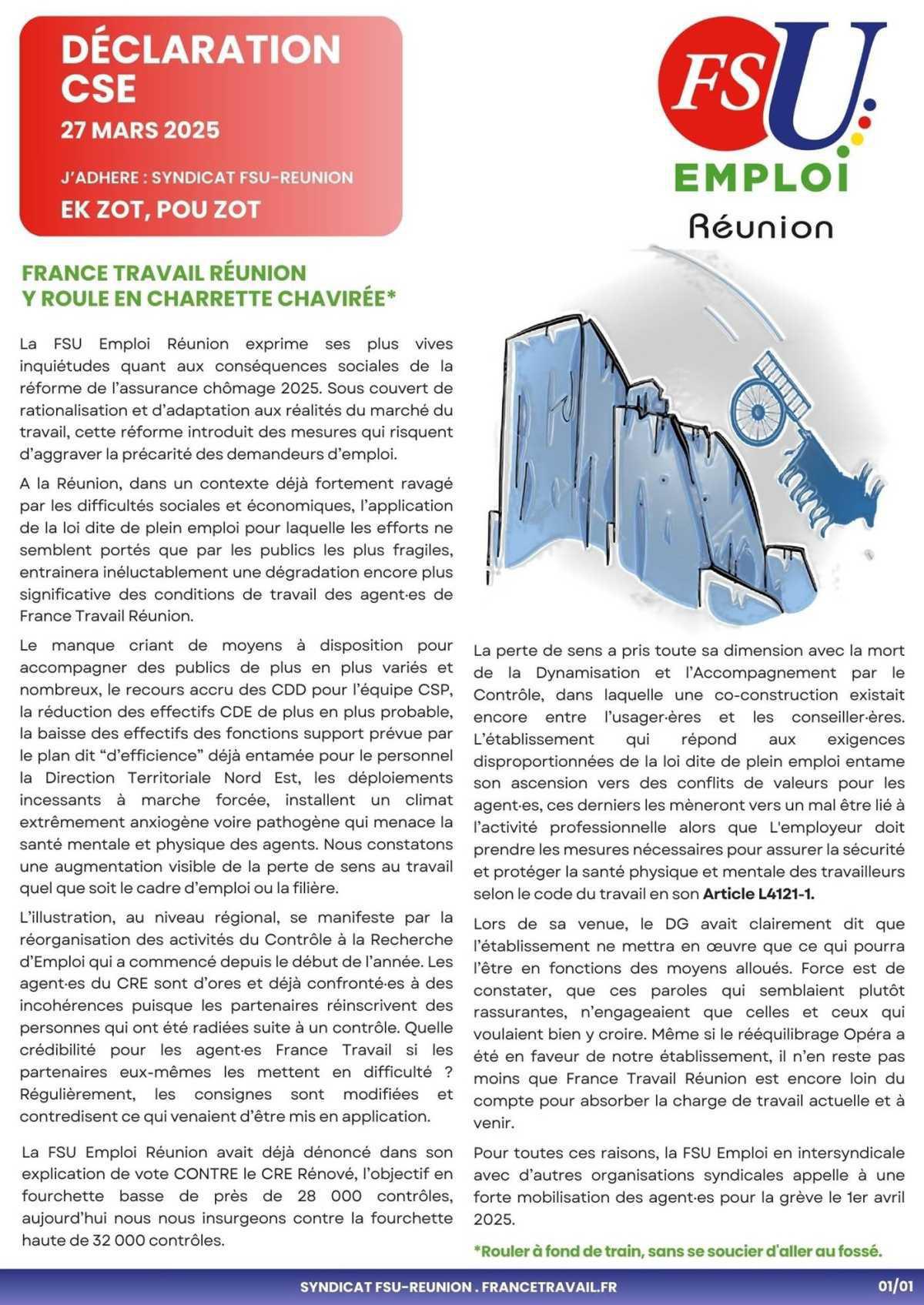 Déclaration de la FSU Emploi Réunion au CSE du 27 Mars 2025