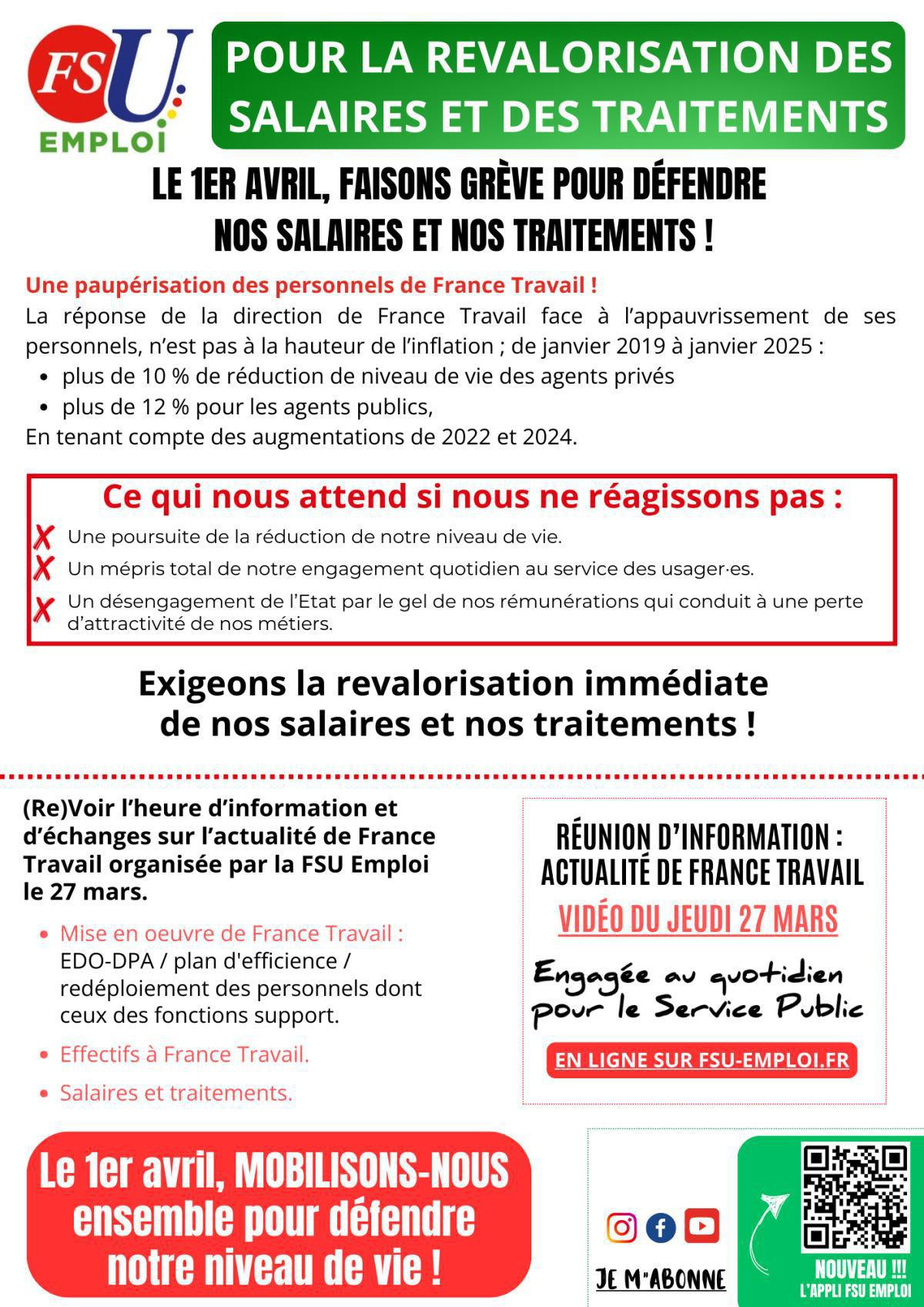 Pour défendre nos salaires et nos traitements !