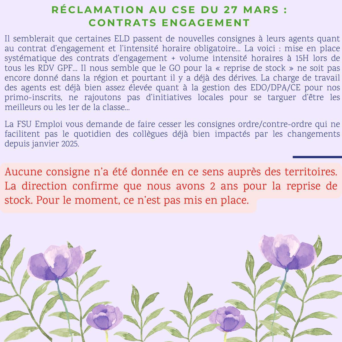 Réclamations au CSE de Mars 2025