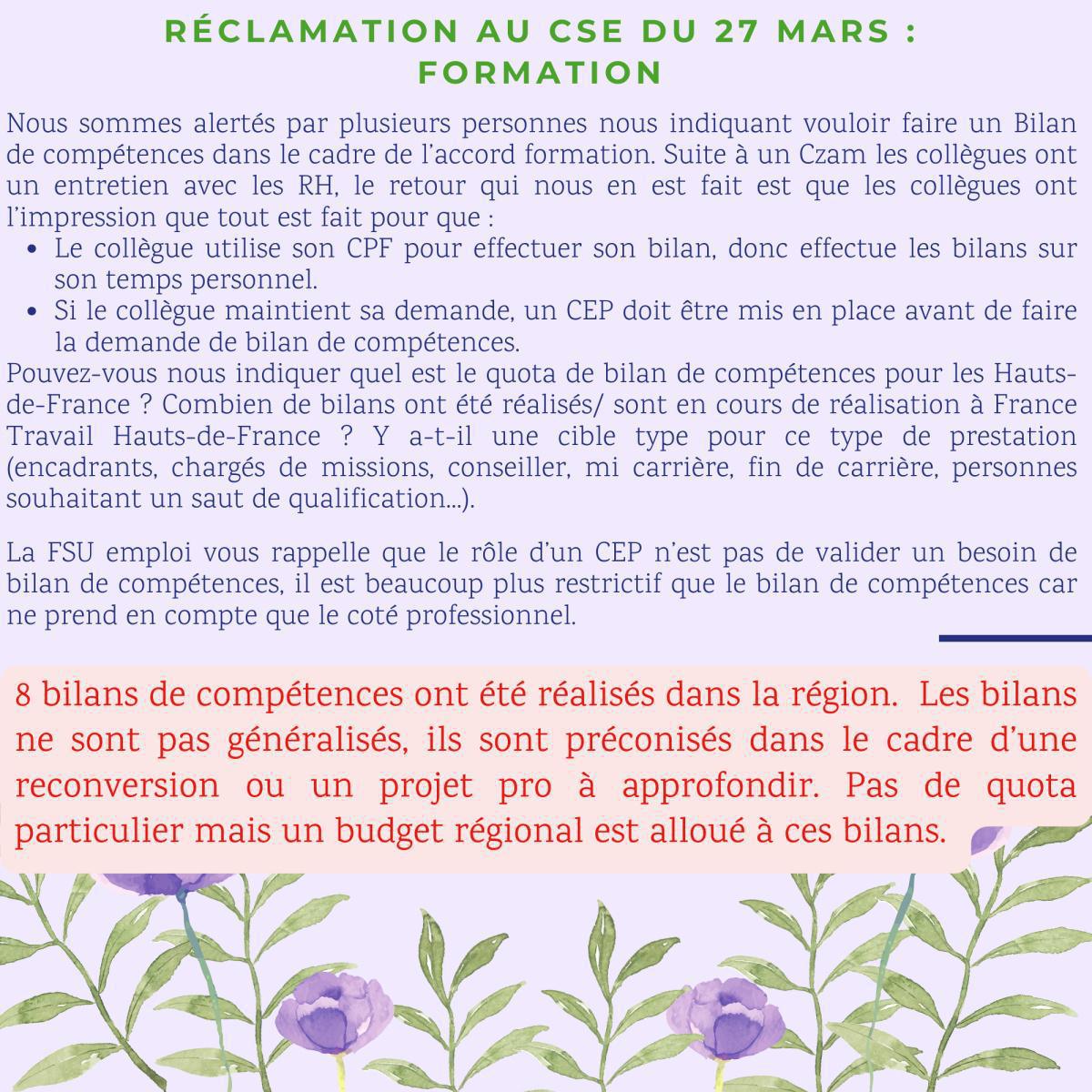Réclamations au CSE de Mars 2025