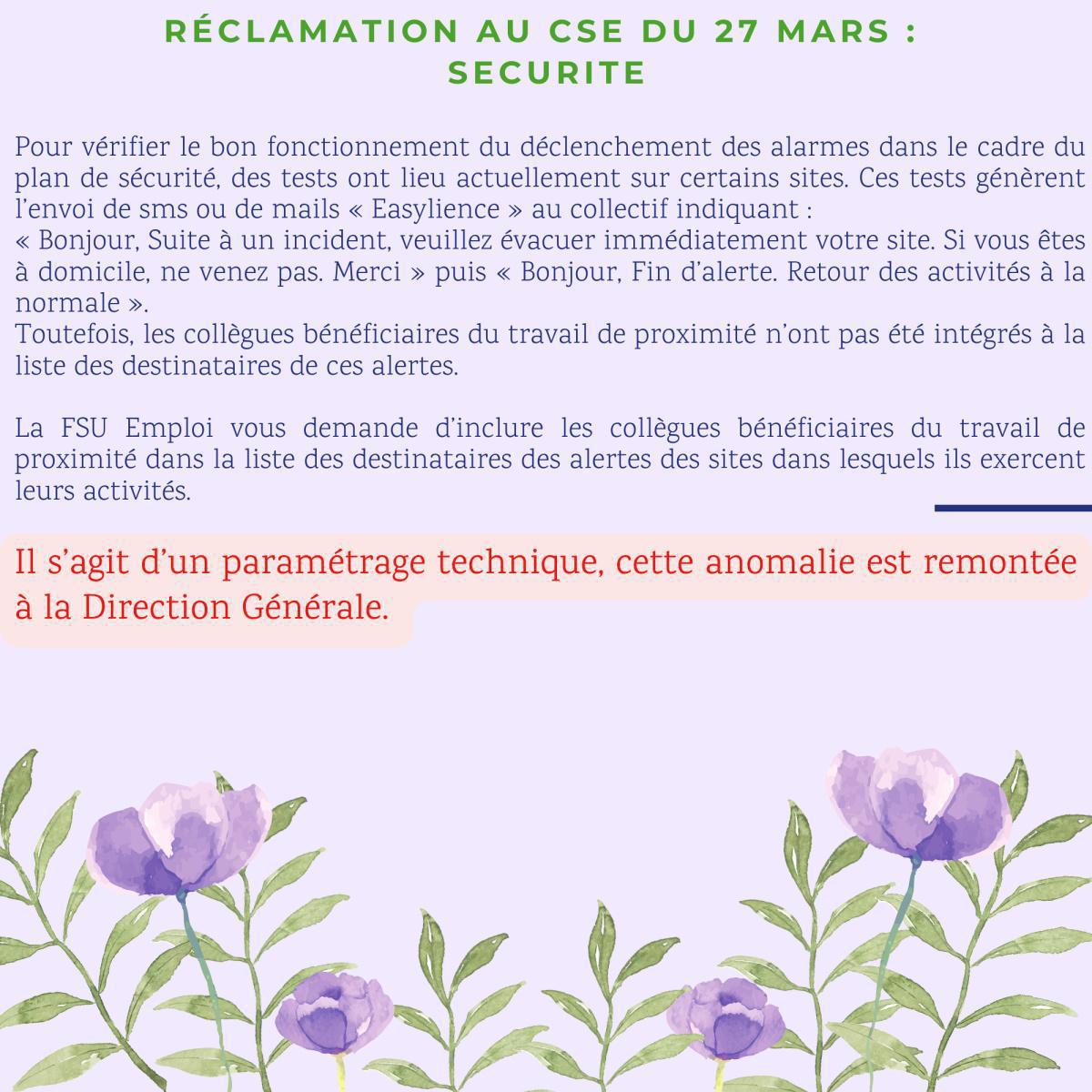Réclamations au CSE de Mars 2025