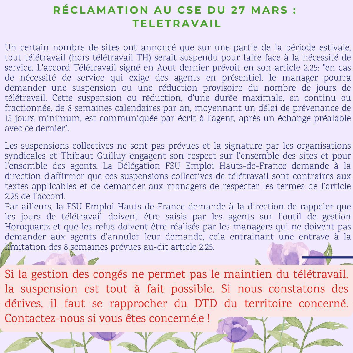 Réclamations au CSE de Mars 2025