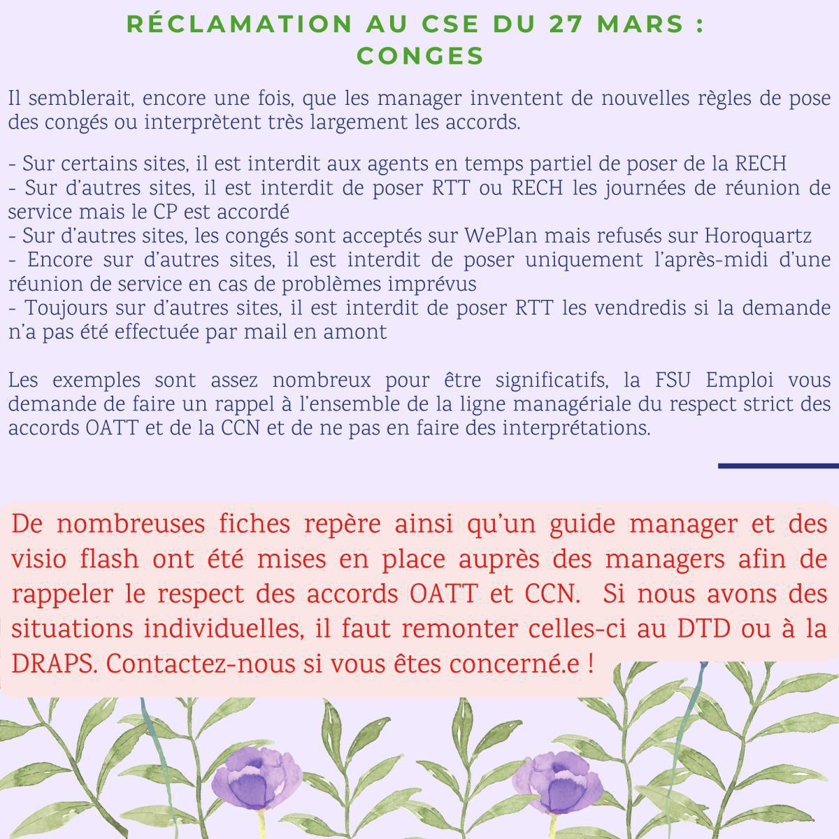 Réclamations au CSE de Mars 2025