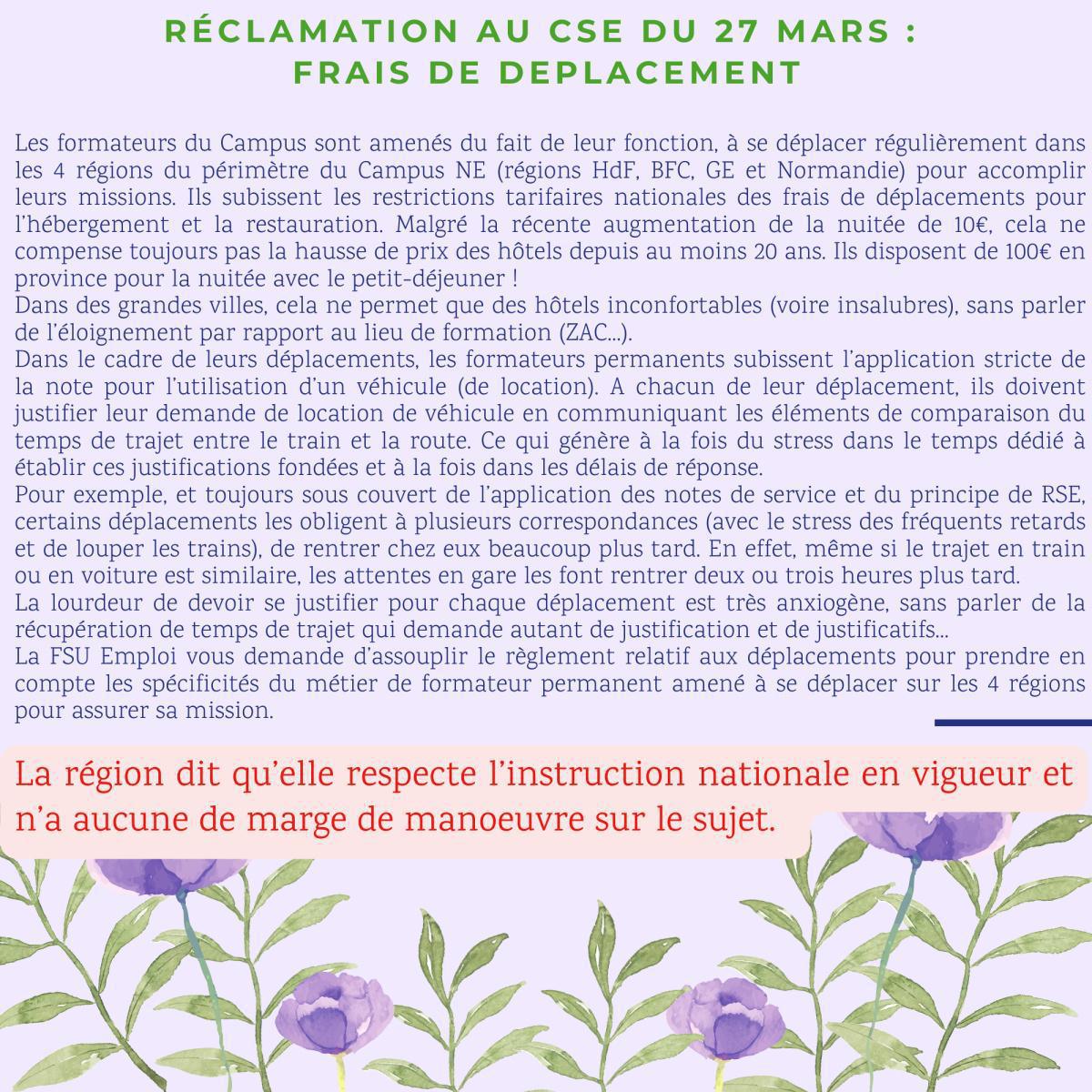 Réclamations au CSE de Mars 2025