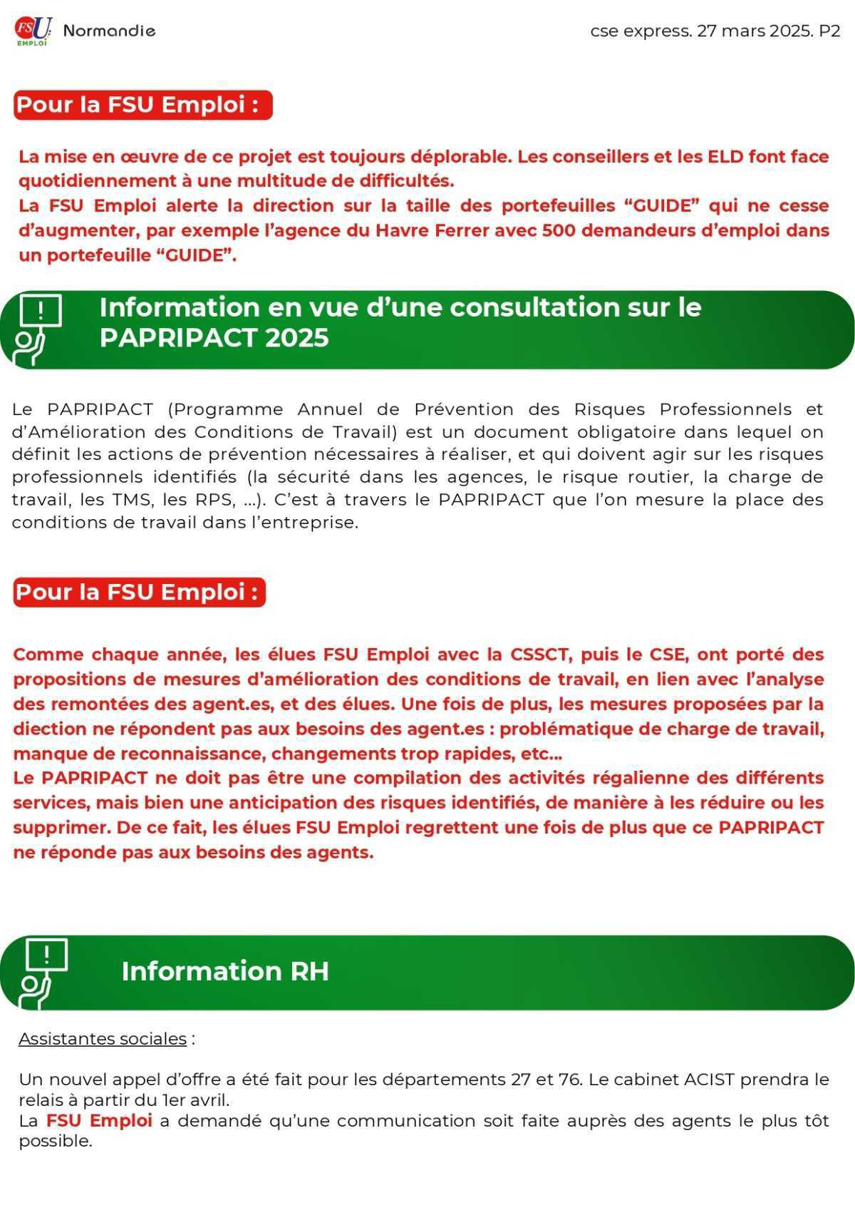 CSE Express du 27 mars 2025