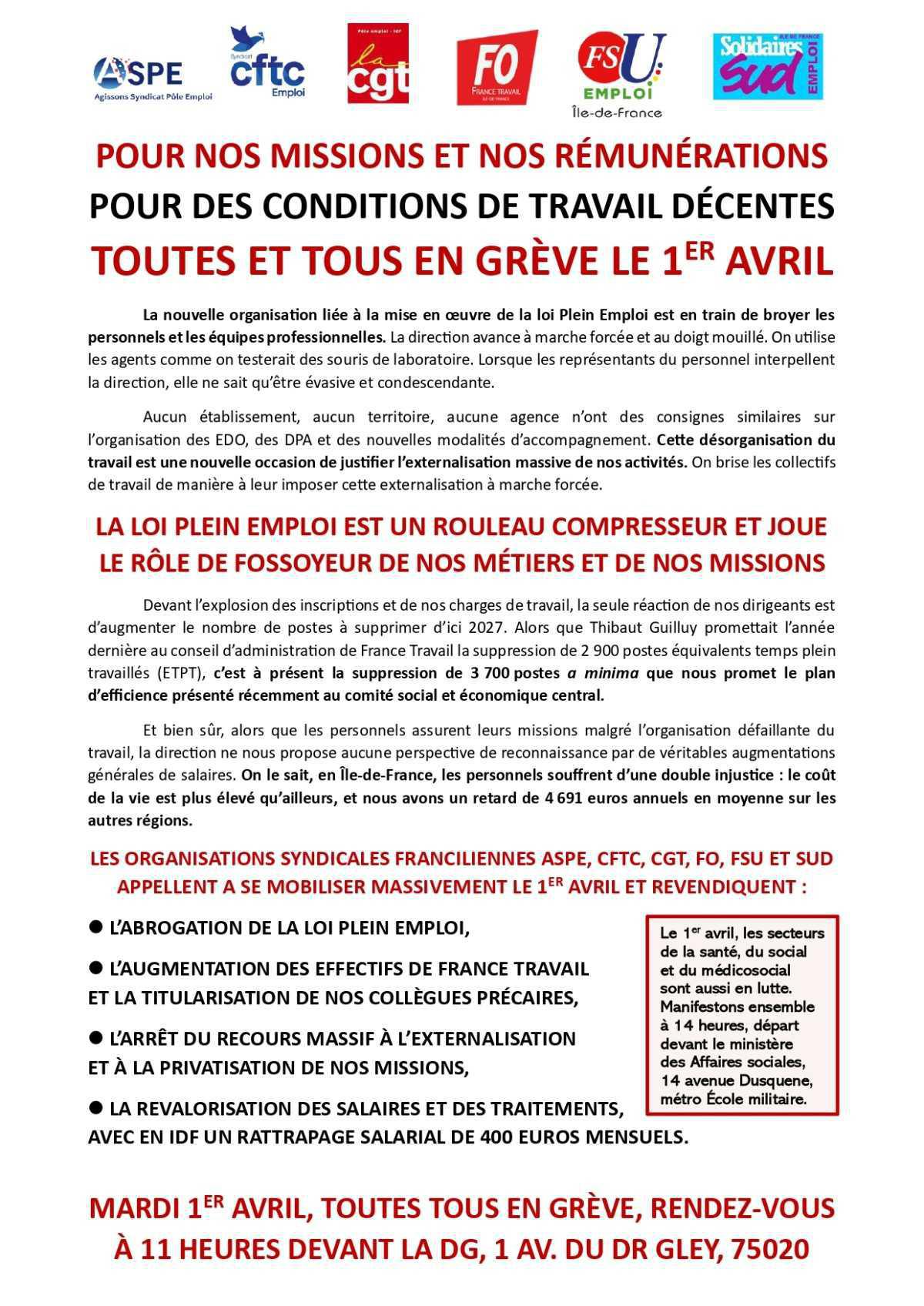 TOUTES ET TOUS EN GRÈVE LE 1ER AVRIL TOUTES ET TOUS EN GRÈVE LE 1ER AVRIL