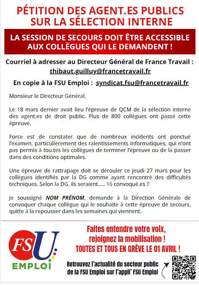 SÉLECTION INTERNE DU 18 MARS 2025 LA FSU EMPLOI DÉNONCE UNE PLATEFORME D’EXAMEN DÉFAILLANTE SÉLECTION INTERNE DU 18 MARS 2025 LA FSU EMPLOI DÉNONCE UNE PLATEFORME D’EXAMEN DÉFAILLANTE