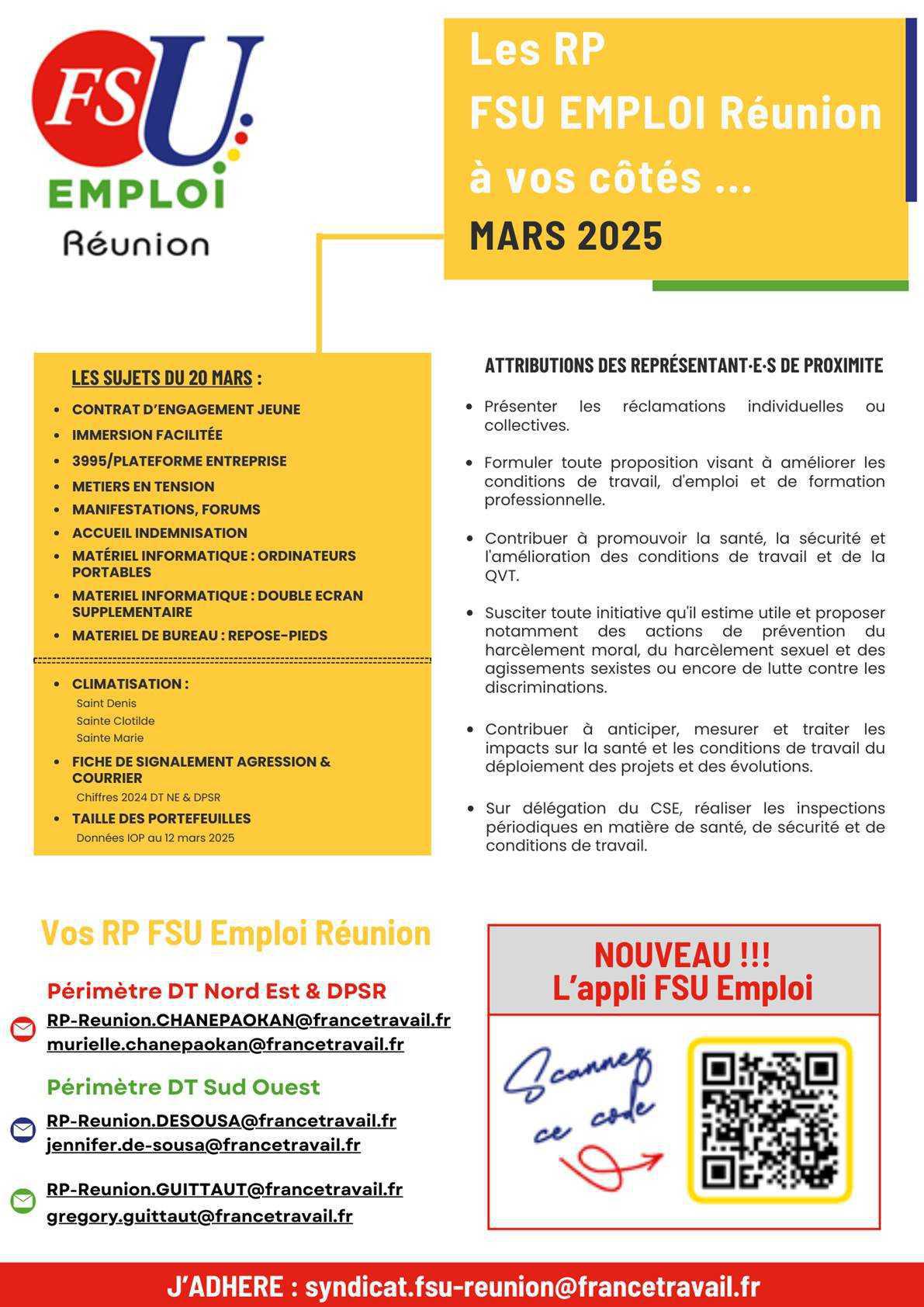 Les RP FSU Emploi Réunion à vos côtés. Mars 2025