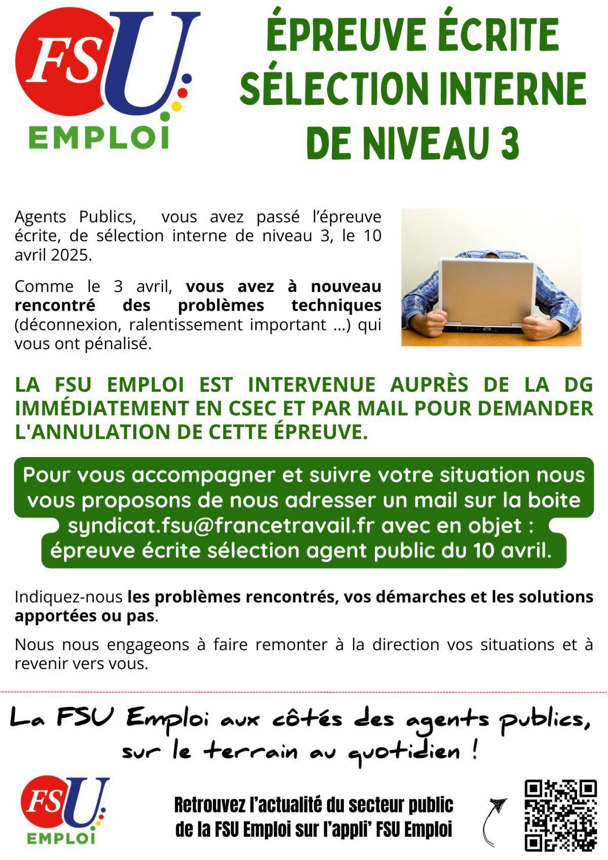 Epreuve écrite de sélection niveau 3 : encore des problèmes !