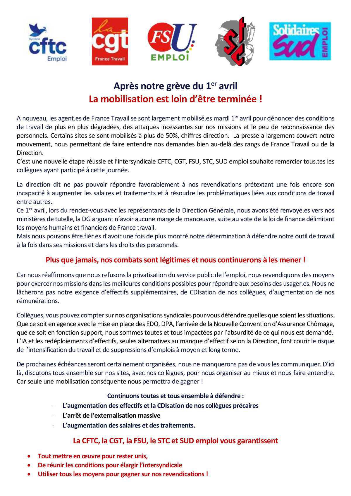 France Travail : la mobilisation est loin d’être terminée !