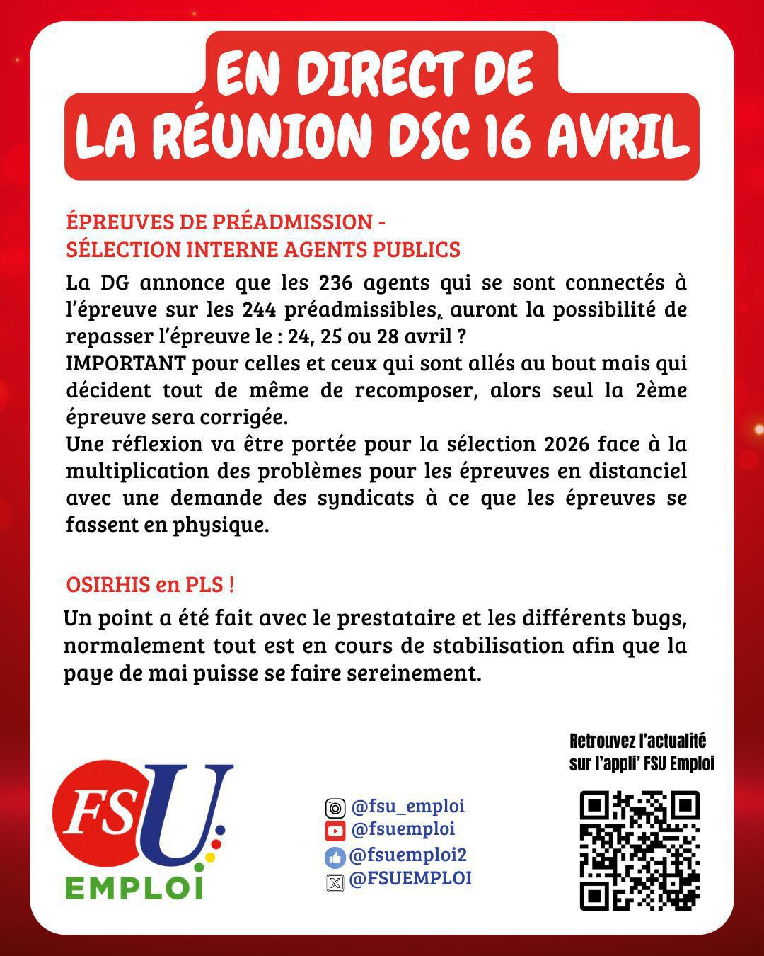 En direct de la réunion DSC du 16 avril