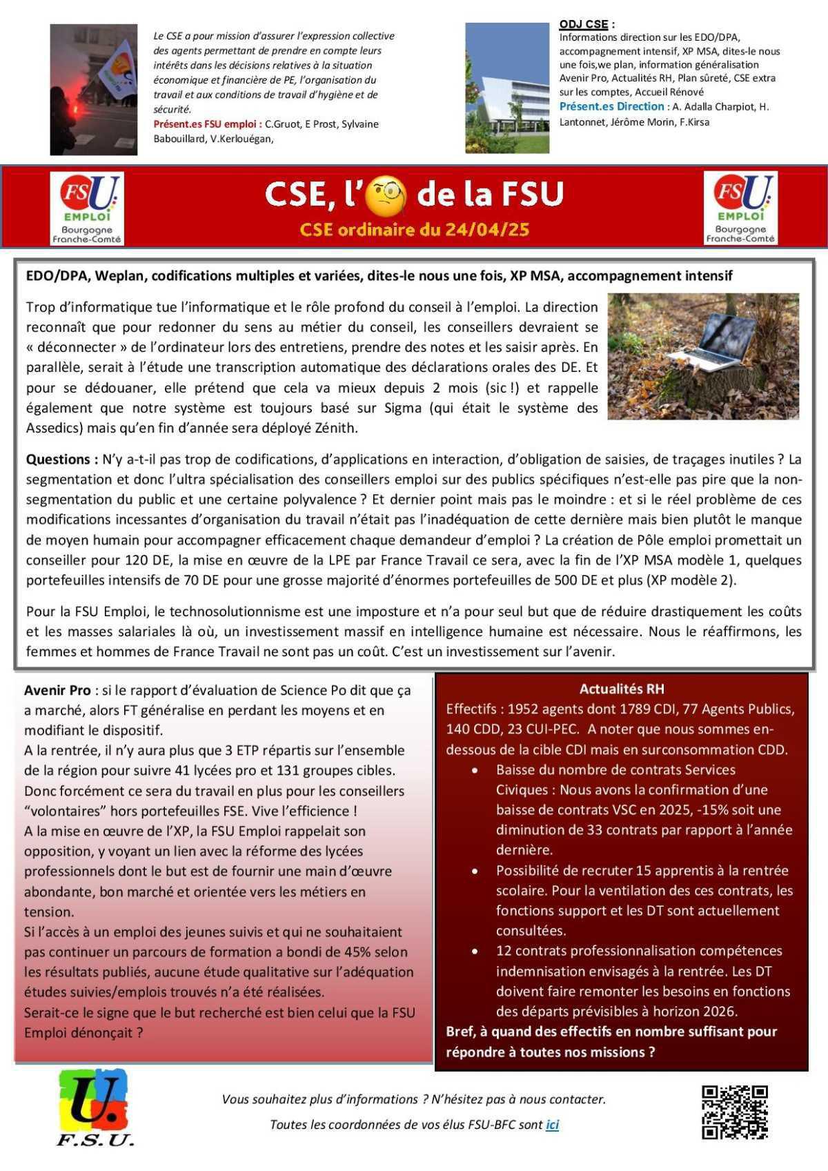 L'œil de la FSU - CSE avril 2025