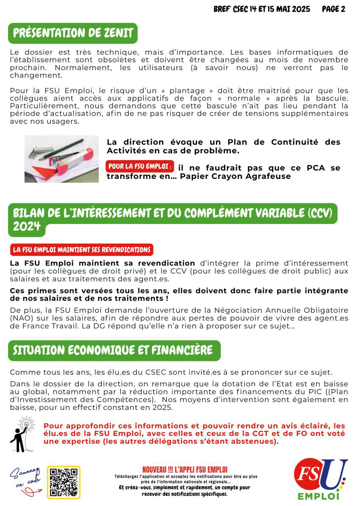 Bref CSEC des 14 et 15 mai 