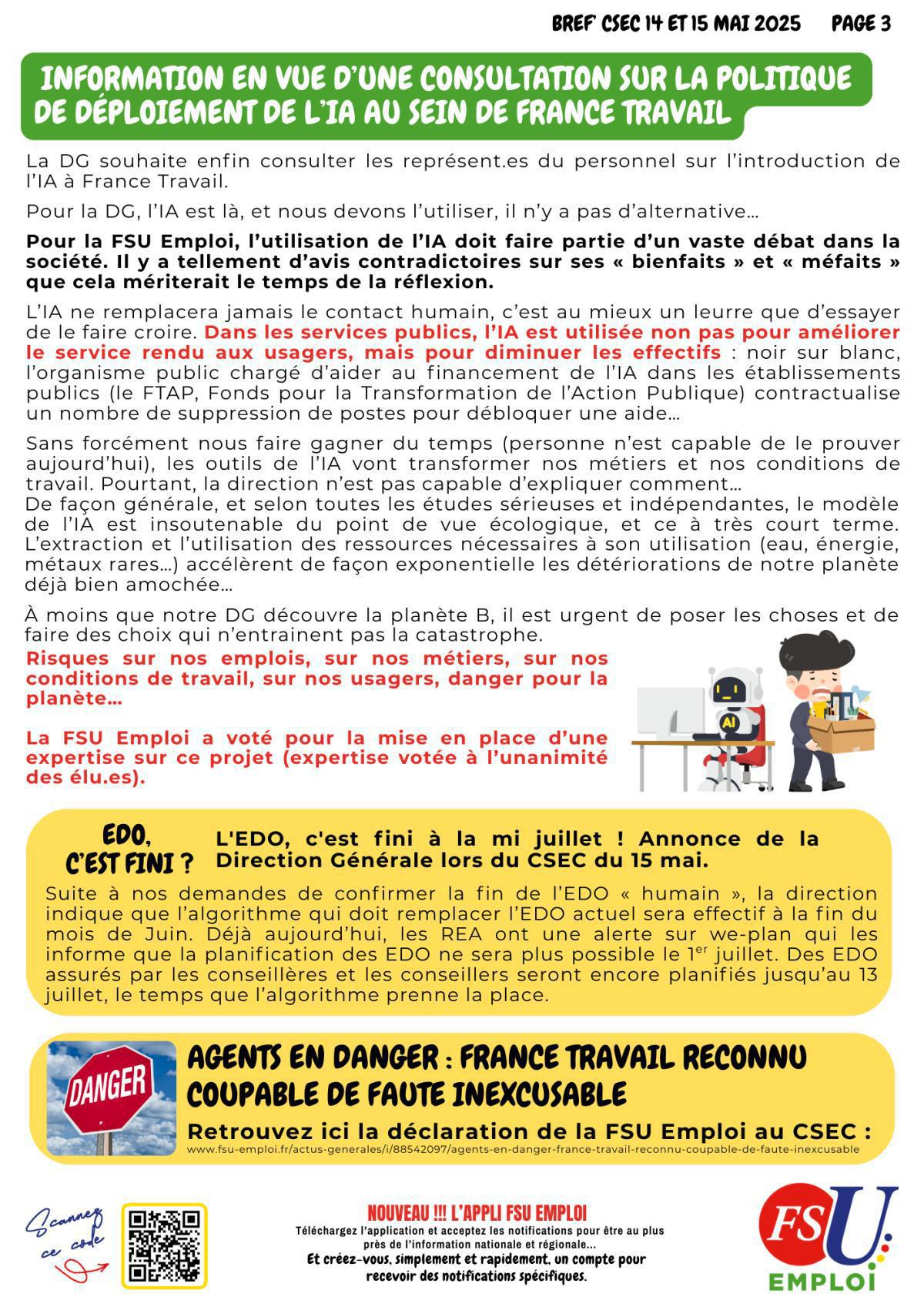 Bref CSEC des 14 et 15 mai 