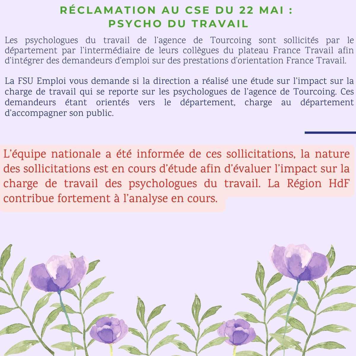 Réclamations au CSE de Mai 2025