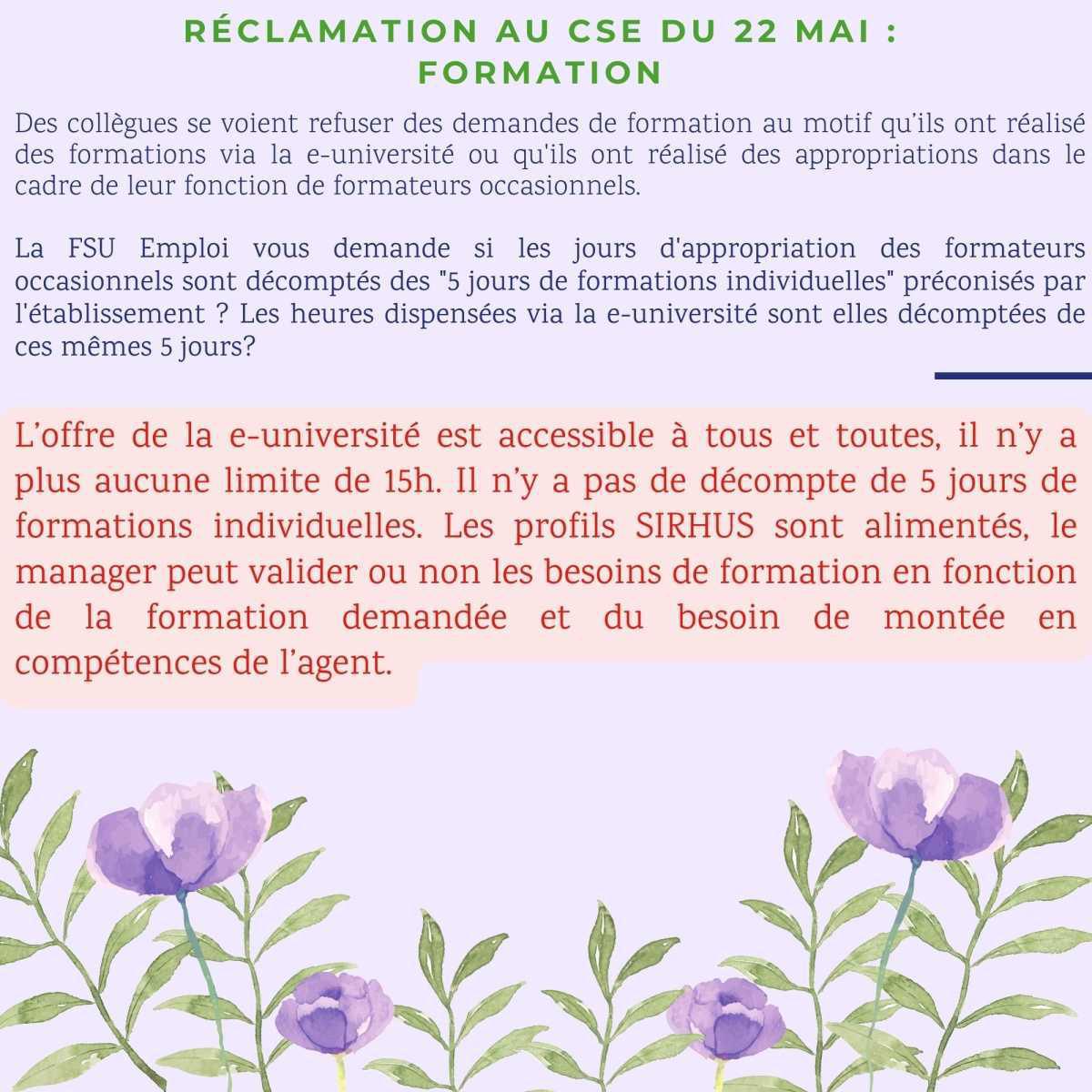 Réclamations au CSE de Mai 2025