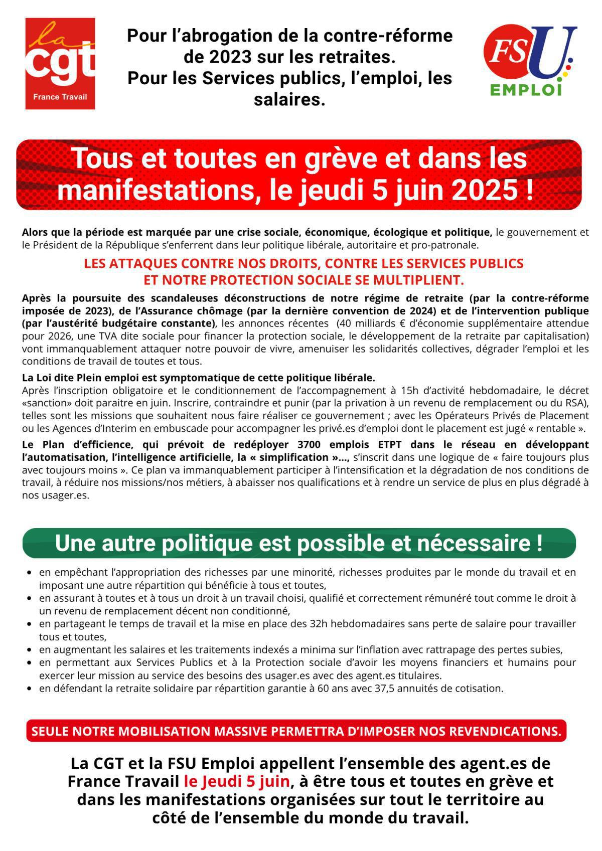 En grève le jeudi 5 juin En grève le jeudi 5 juin